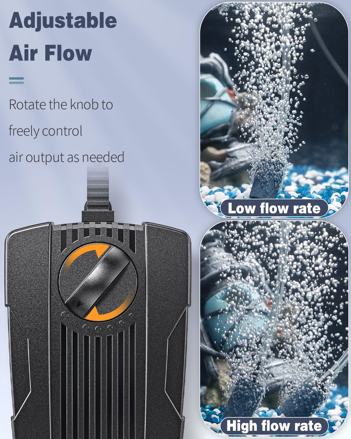 Pawfly Aquarium Air Pump Oxygen Pump for 10-200 Gallon Fish Tanks Buckets Dual Outlet Adjustable Ultra Quiet Aerator Pump with Accessories