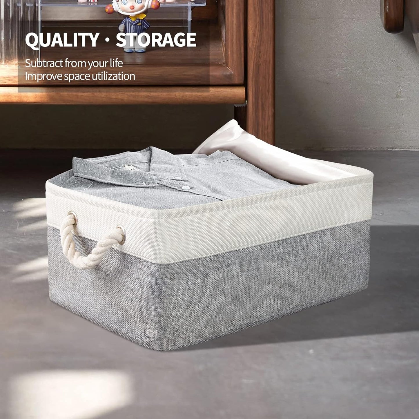 Storage Basket Bins 8 Pack Storage Baskets for Shelves - Decorative Baskets Fabric Storage Cubes Containers W/Handles for Clothes Storage Books, Home, Garage, Office, Bedroom, Parlor, Car (Grey/White)