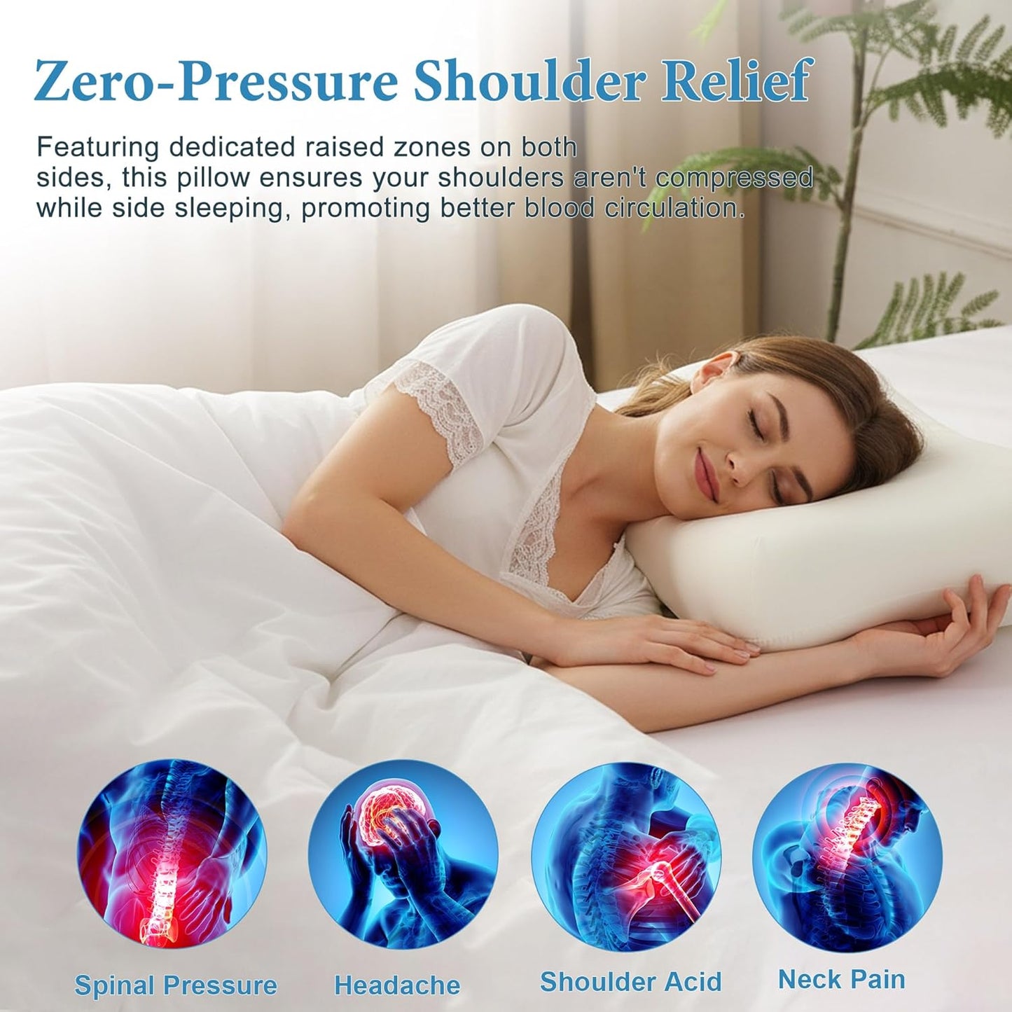 Cervical Neck Pillow for Pain Relief, Odorless Memory Foam Pillow with Cooling Cover & Dual Height, Ergonomic Contour for Neck & Shoulder Support, for Side, Back & Stomach Sleepers