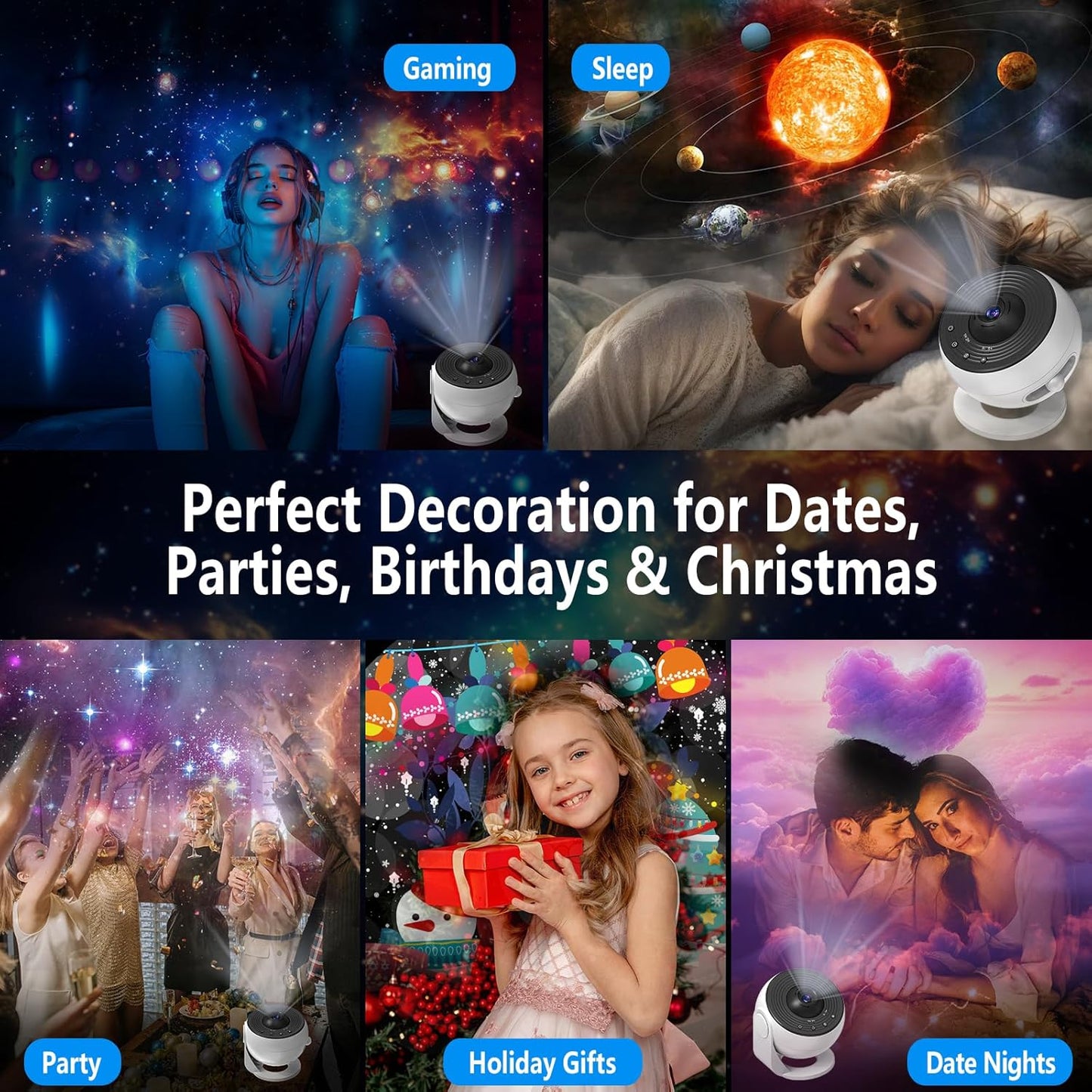 Upgrade Galaxy Projector for Bedroom, Home Planetarium Projector Lamp,LED Space Galaxy Lamp, Room Decor for Kids Adults with 14 Planet Discs, Moon/Halloween/Birthdays Light Star Projector with Timer
