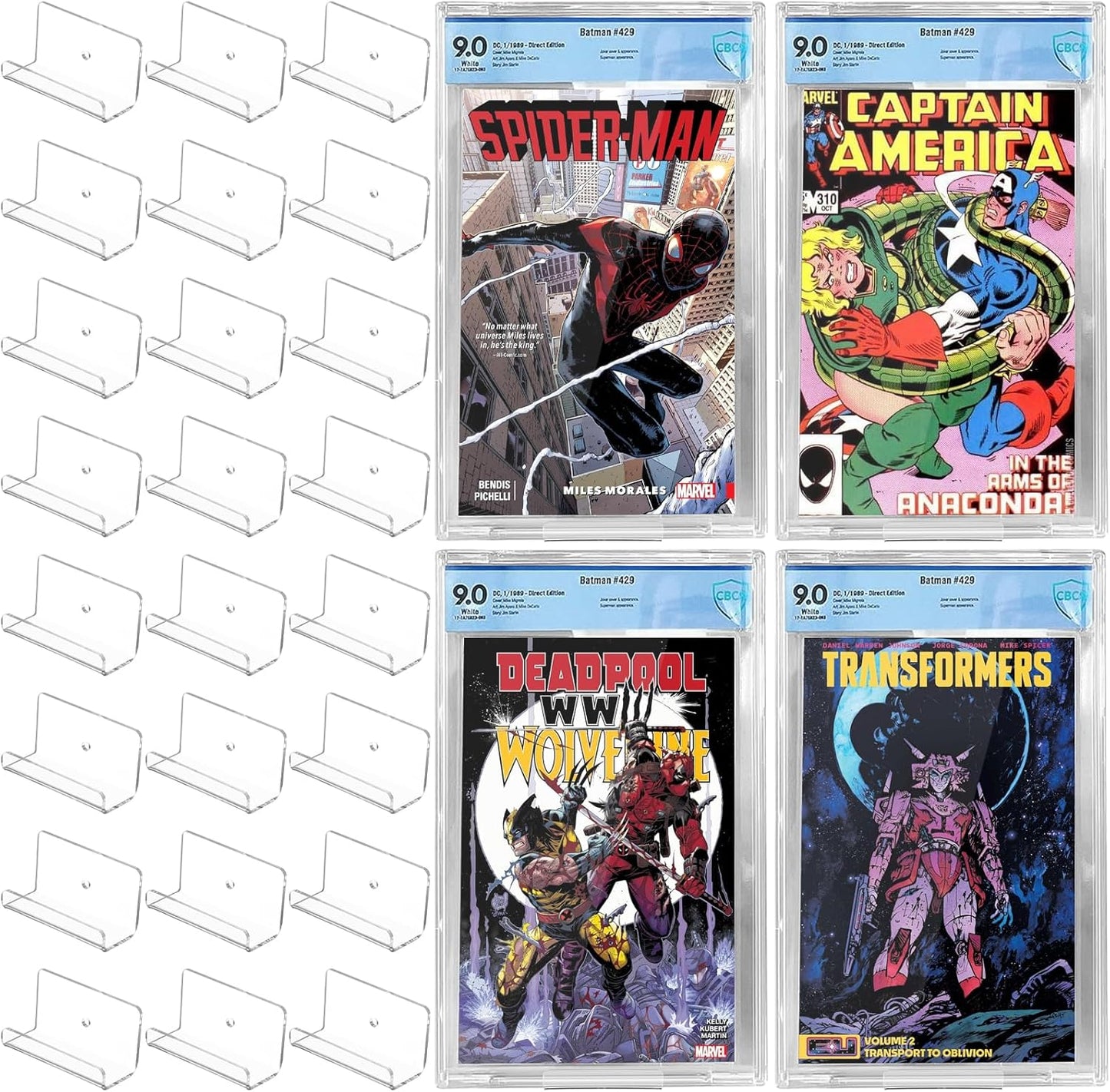 24Pcs Clear Floating Comic Book Display Shelves,Clear Floating Shelves for Displaying Comic Books with Expansion Screws,Comic Book Shelf Stand Wall Mount Display,