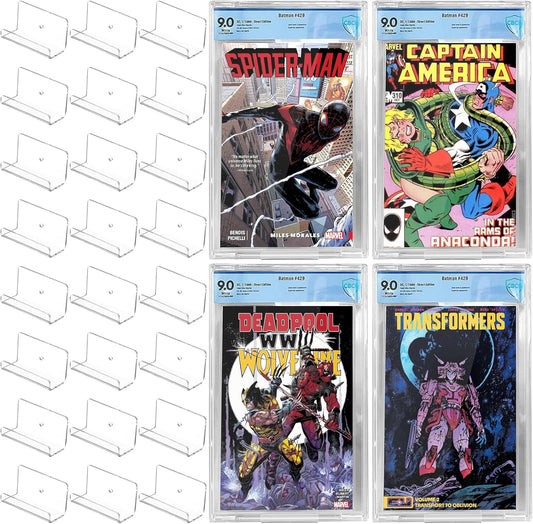 24Pcs Clear Floating Comic Book Display Shelves,Clear Floating Shelves for Displaying Comic Books with Expansion Screws,Comic Book Shelf Stand Wall Mount Display,
