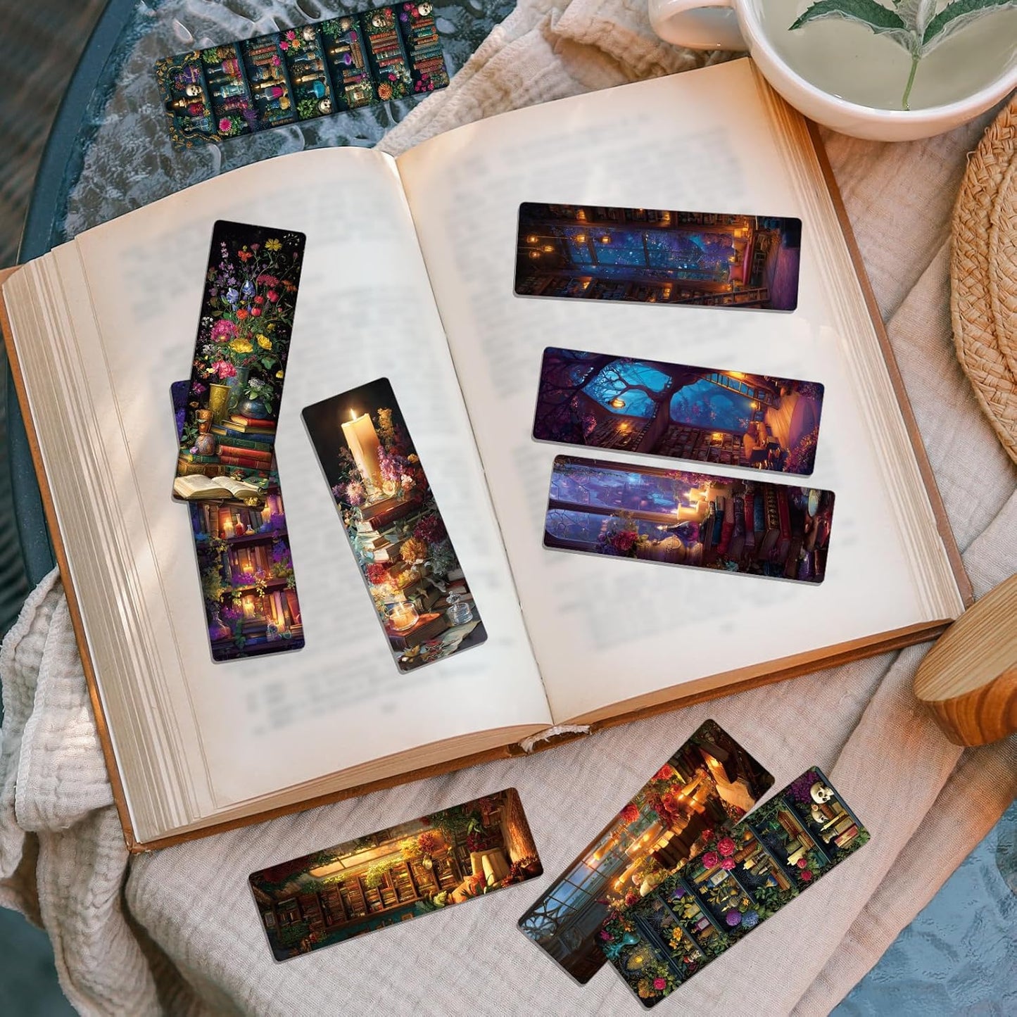 Dark Academia Bookmarks Gifts - Wxiben 100Pcs Floral Library Bookshelf Book Marks Fantasy Witchy Apothecary Book Markers Page Clip GIF for Women Men Students Teacher Romantasy Reader Bookish