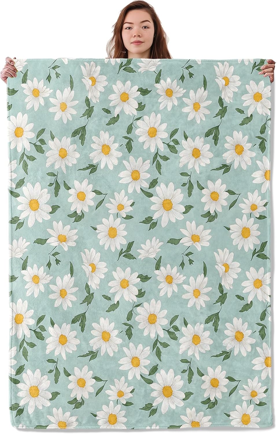 Aesthetic Daisy Floral Blanket, Soft Cozy Warm Throw Blanket Gifts for Adults Kids Women, Lightweight Fuzzy Comfy Flannel Blankets for Couch, Travel, Car, House Decor 60×50 Inch