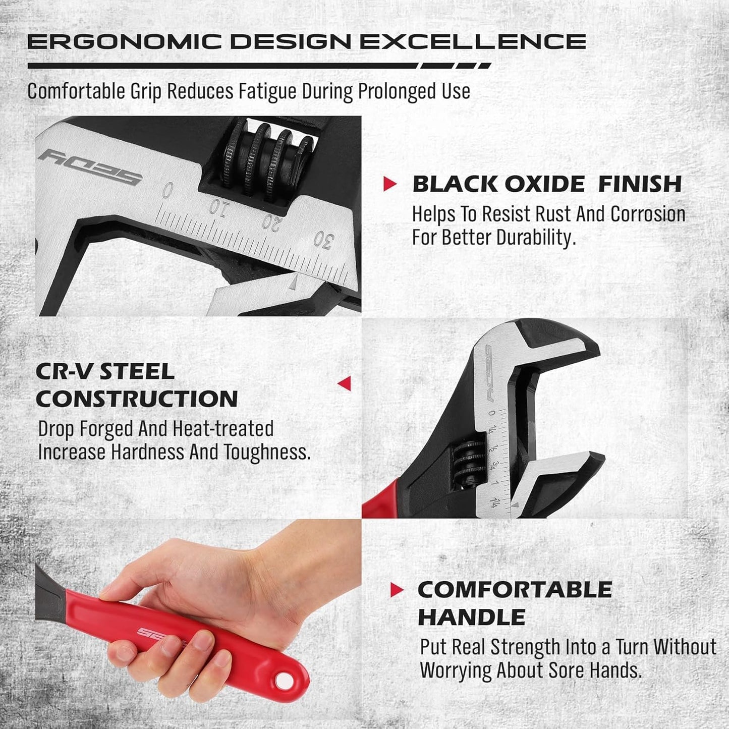 SEDY Adjustable Wrench Set Pipe Spanner: 6" 8" 10" Wide Jaw Black Oxide Wrench With Cushion Grip, Laser Marked Metric & SAE Scales, CR-V Steel for Professional