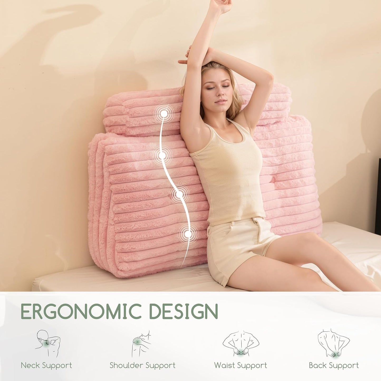 HIGOGOGO Triangular Headboard Wedge Pillow with a Cylindrical Pillow and Memory Foam Filling, Daybed Pillows for Sitting up, Reading or Working with Removable Cover,Twin 39.4"x19.7"
