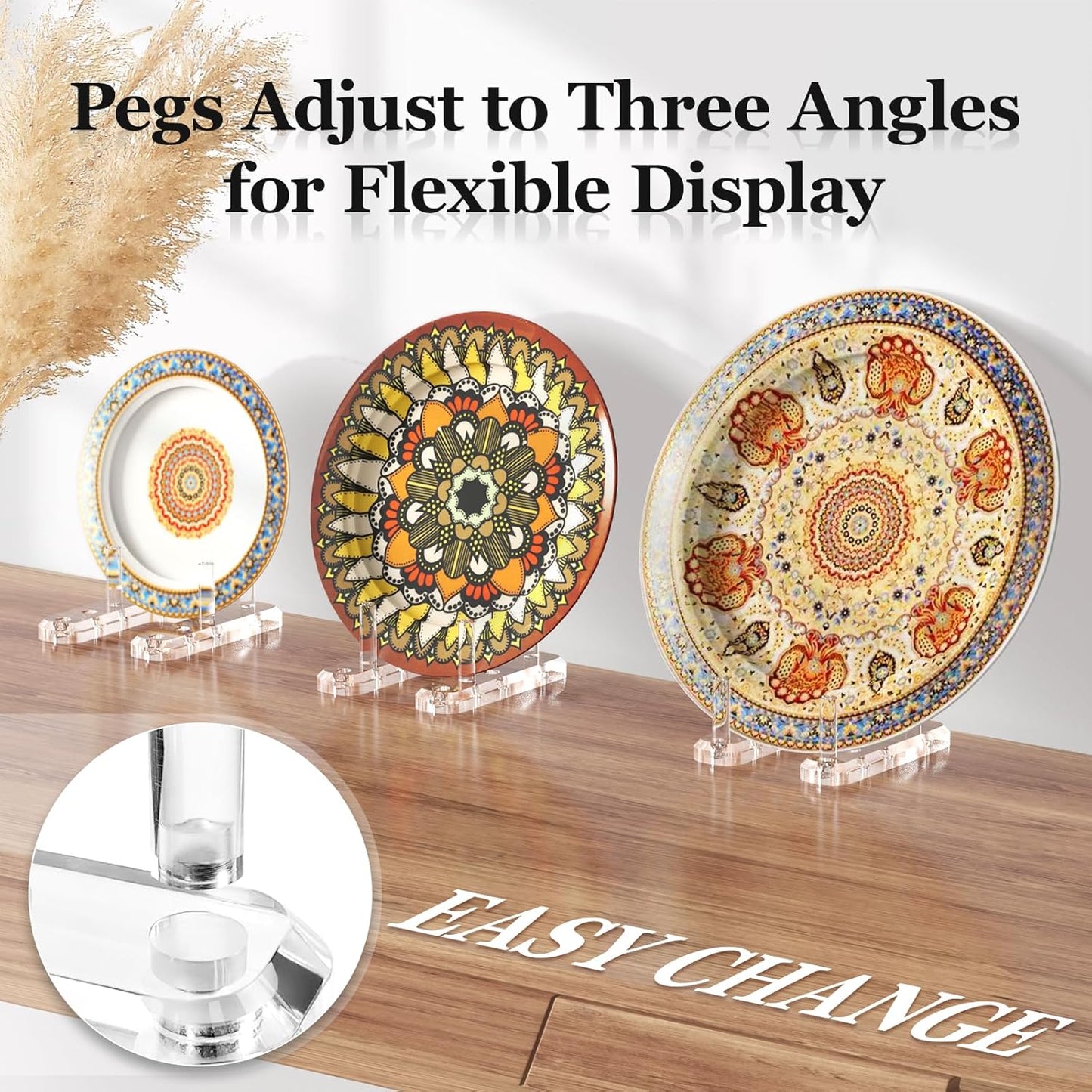 Plate Stands for Display, 1 Pack Clear Acrylic Display Easel with Adjustable Pegs for Decorative Plate, Books, Records, Plaque, Picture Frame, Platter Tabletop Art (1-Pack)
