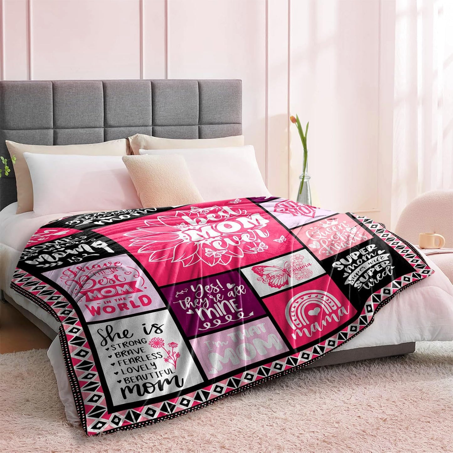 Best Mom Ever Blanket Gifts for Christmas Day, 60"X50" Mom from Daughter Son, Warm Soft Throw Blanket, Christmas,Valentine's Day