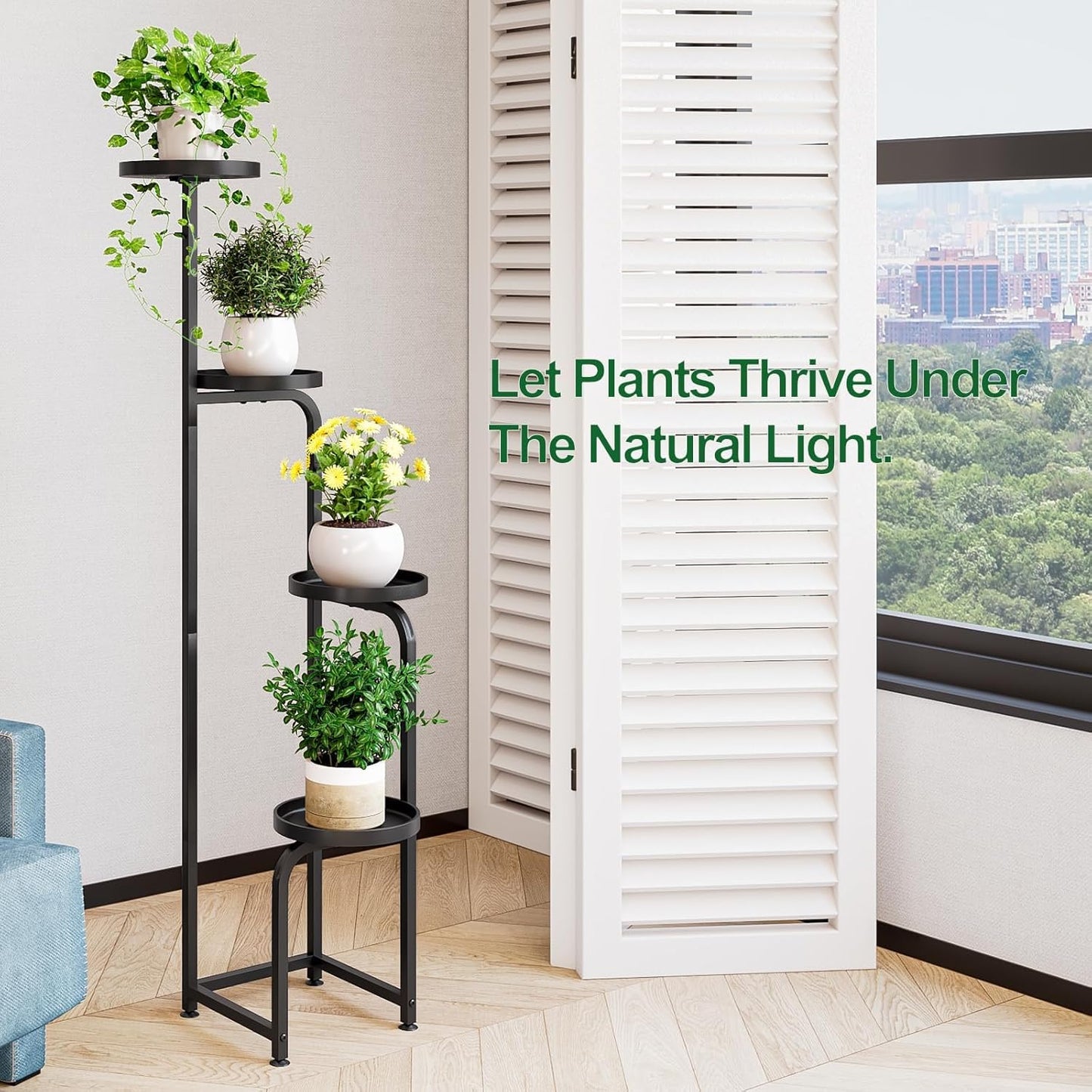 Plant Stand Indoor Outdoor 4 Tier Metal Plant Shelf for Multiple Plants Corner Flower Holders for Living Room Balcony Bedroom Patio Garden, Black (Black, 4-Tier)