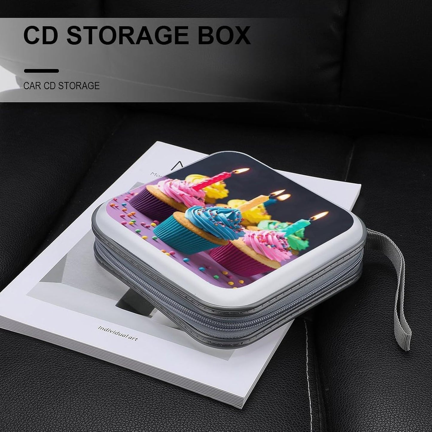 Colorful Happy Birthday Cupcakes CD Case 40 Capacity Case Zipper CD Collection Bag with Handles Cover DVD Storage Hard Plastic DVD Disc Cases Storage Binder for Car Home Office Travel