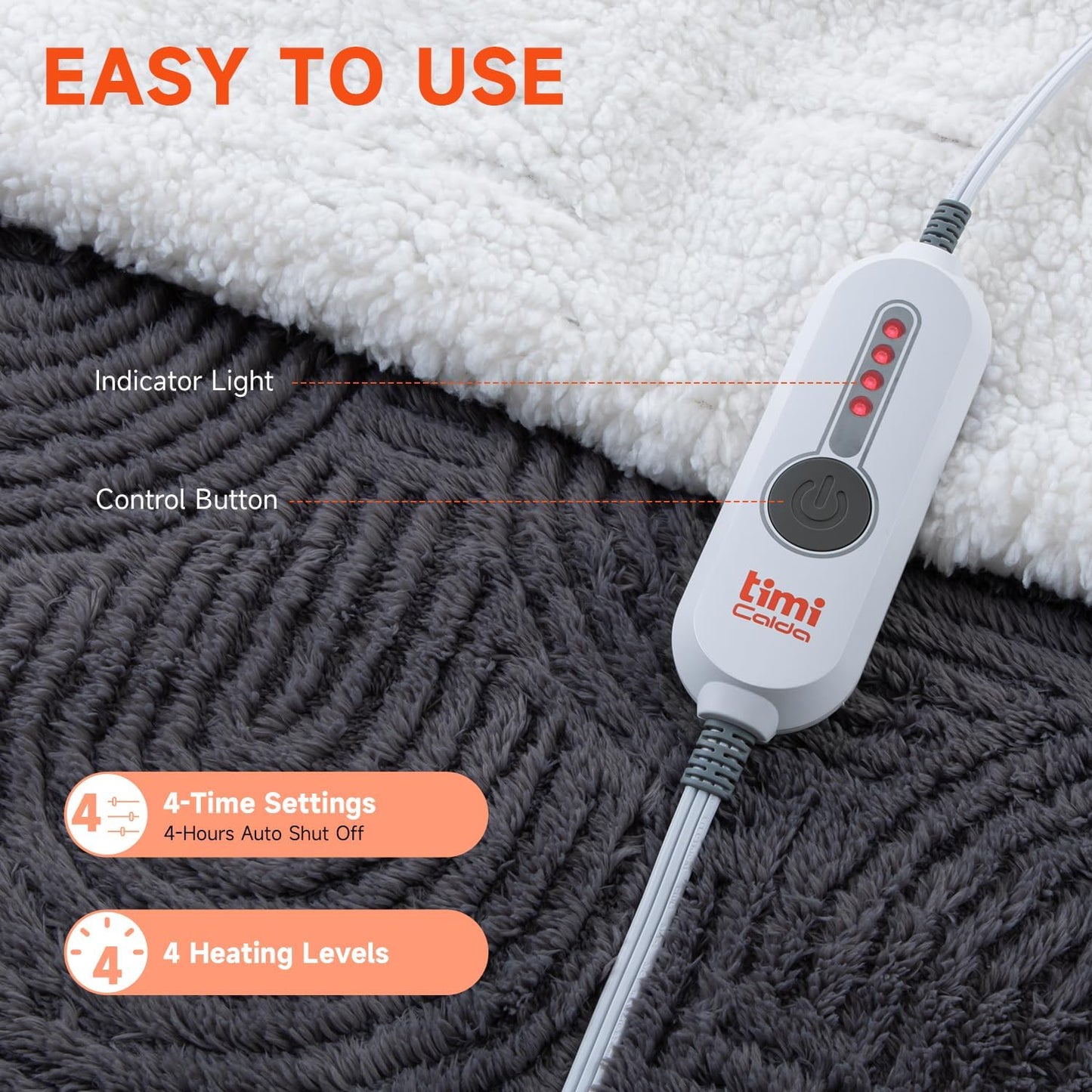 Heated Throw Blanket Electric - 50"x60" Cozy Soft Jacquard Heating Blanket with 4 Heat Levels & 4 Hours Auto-Off, Electric Throw with Overheating Protection, Warm Gifts, Grey