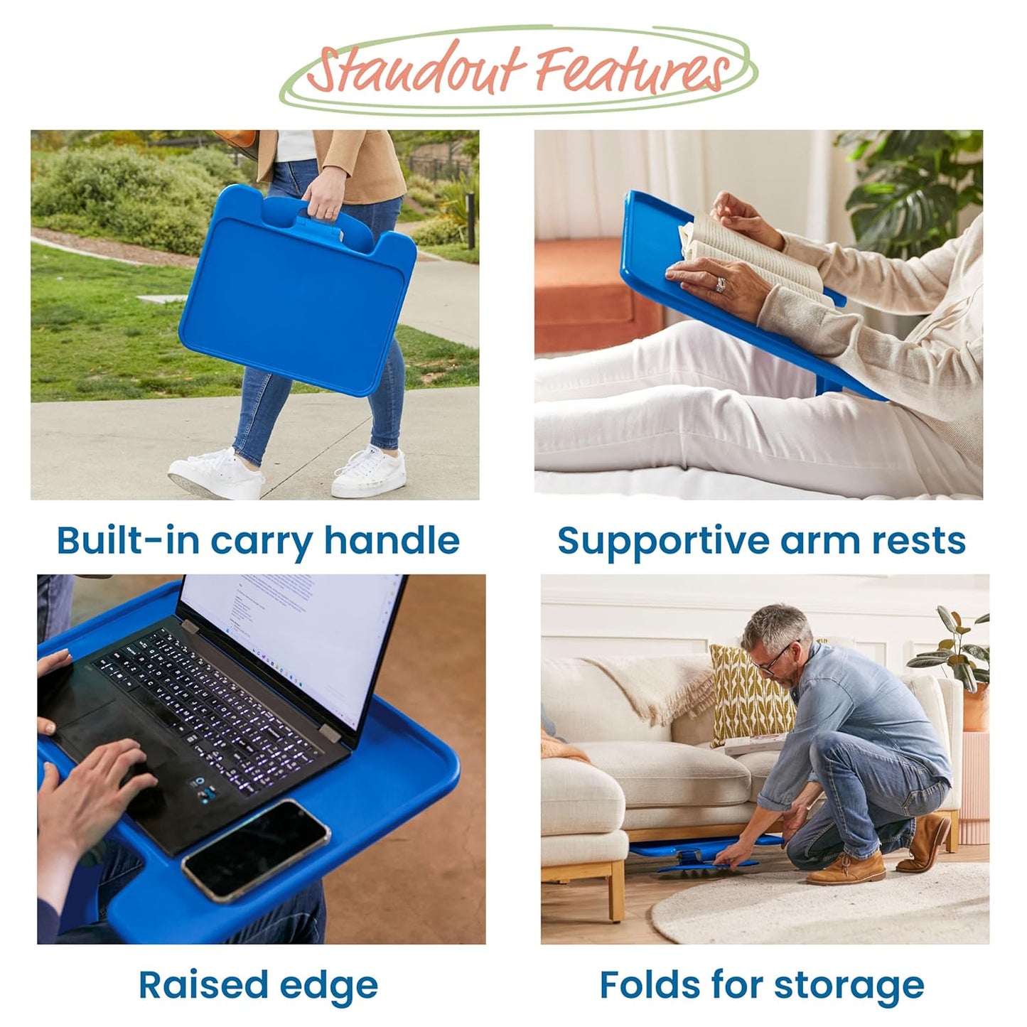 ECR4Kids The Surf Folding Portable Lap Desk, Large, Flexible Seating, Blue