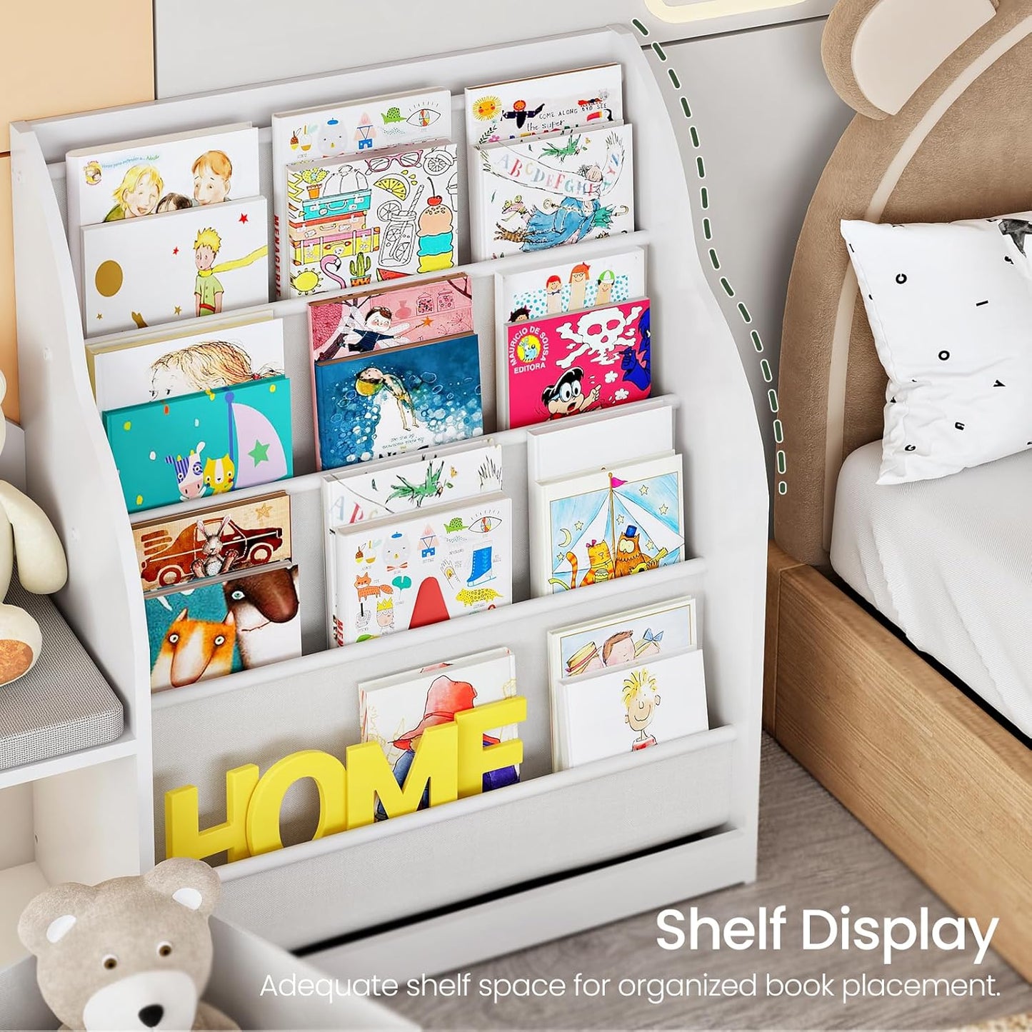 66.9" Kids Bookshelf with Reading Nook, 3-in-1 Kids Bookcase with Cushion and Sling Shelf, Toy Chest Storage with Fabric Drawers, Reading Nook for Kids, for Playroom, Nursery, White MCW08WB