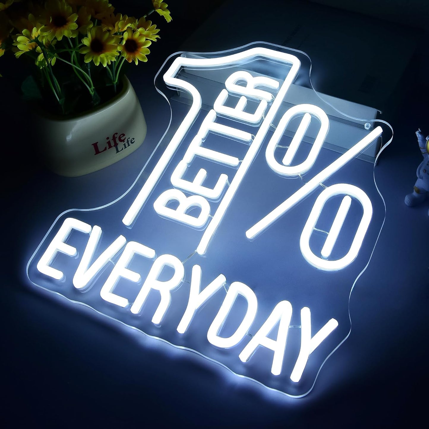 1% Better Every Day Neon Sign for Wall Decor Read Books Neon Light for Classroom Dimmable Motivational LED Sign for Study Room Reading Room Bedroom Gym Office Birthday Gifts Size 13.4*11.8 In(TWP255)