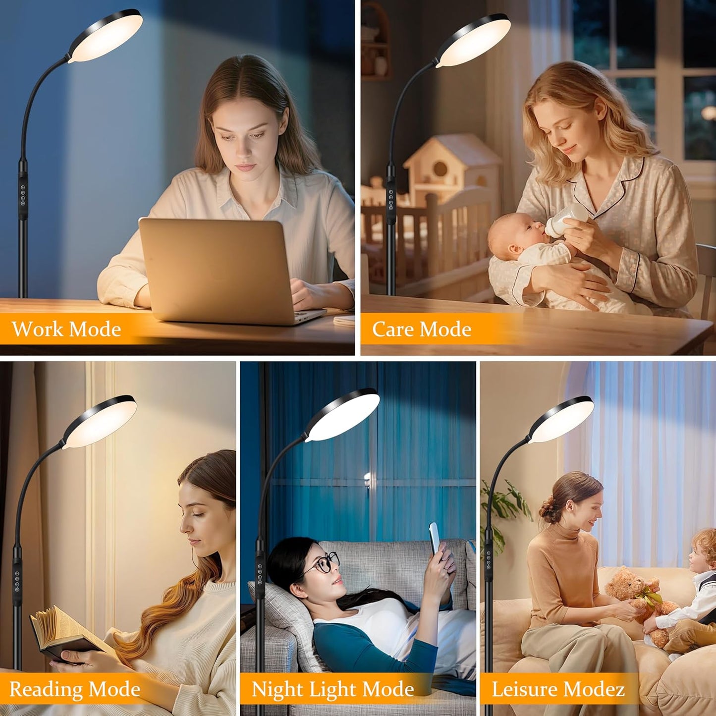 Eye-Caring Full Spectrum LED Floor Lamp, Magnetic Remote & Pole Control, Adjustable Gooseneck Dimmable 3000K-6500K, Stable Base for Living Room Bedroom Office Reading, Black