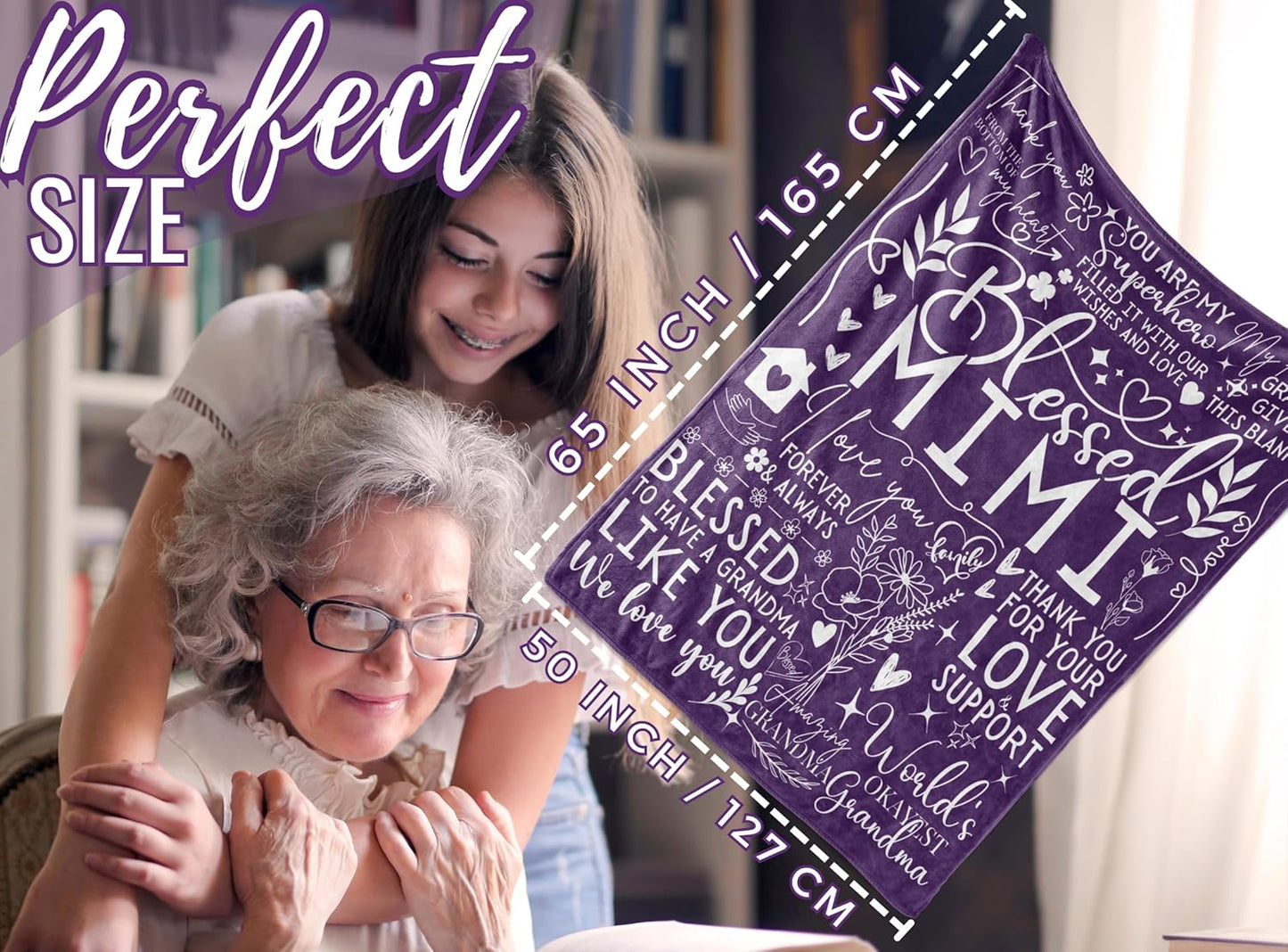 Mimi Gifts for Grandma on Mothers Day, Soft Flannel Blanket, 65 x 50 inches