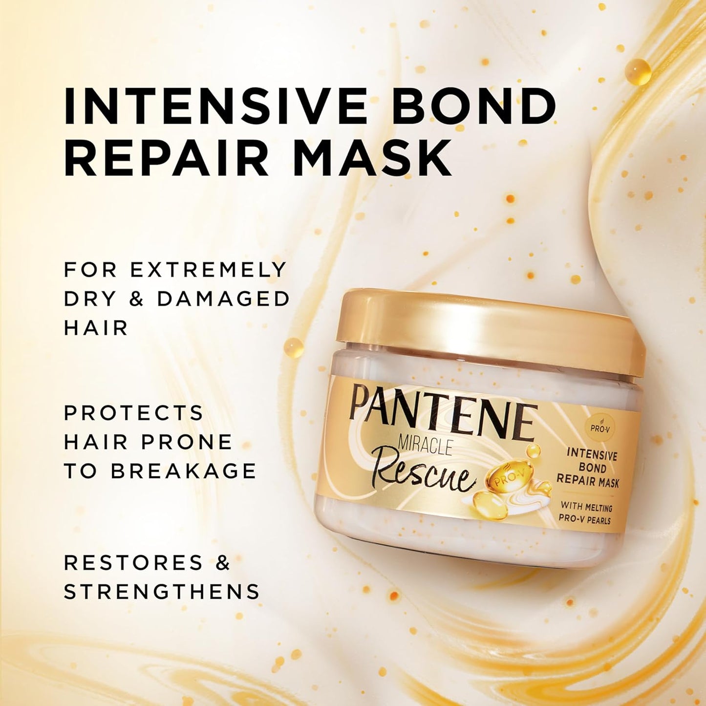 Pantene Miracle Rescue Hair Mask, Intensive Bond Repair with Melting Pro-V Pearls, Melts Away Damage, Builds Bonds, Strengthens Against Damage, Deep Conditioning for Dry Damaged Hair, 10.1 fl oz