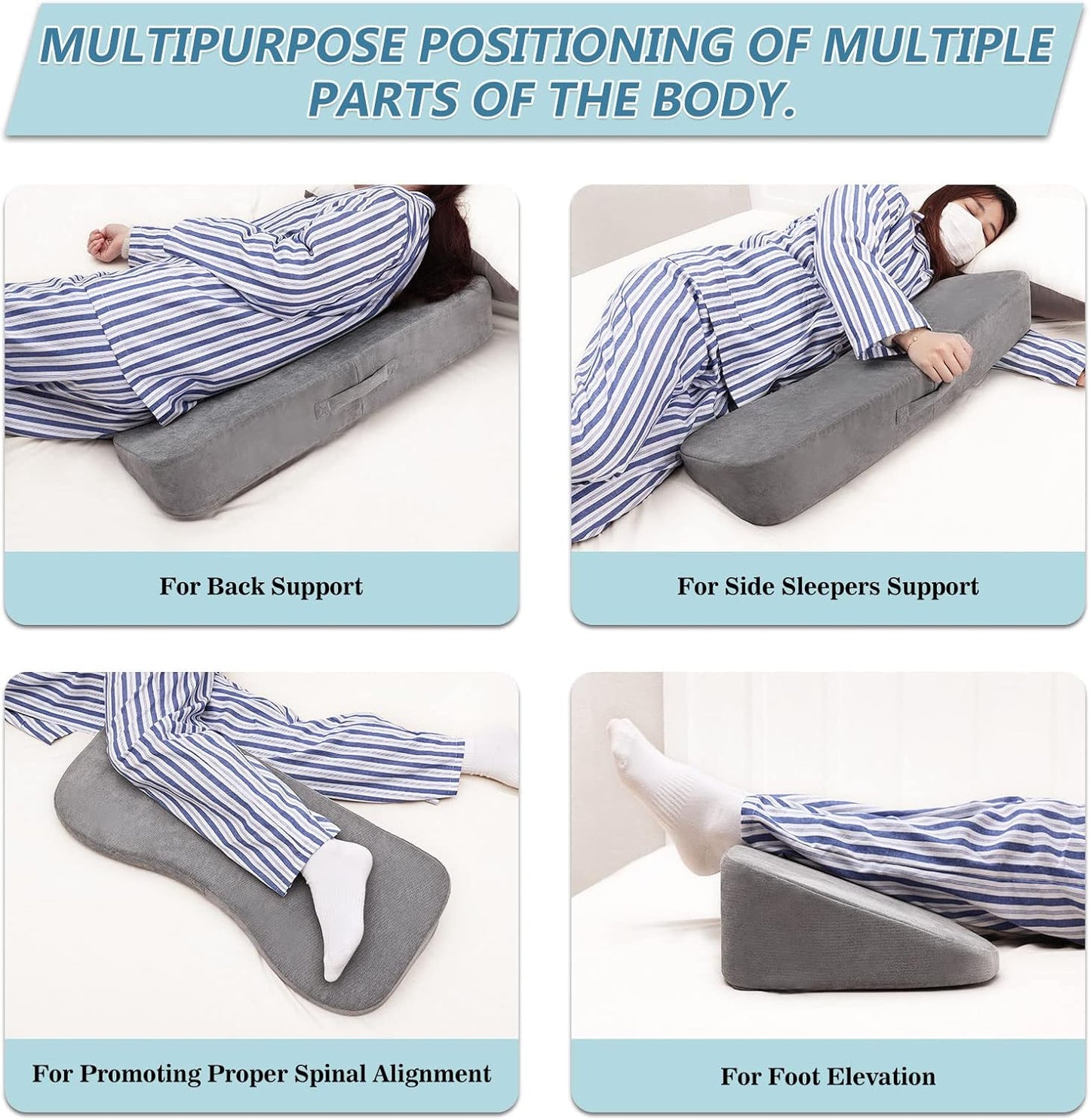 TANYOO Long Wedges for Bed Positioning Pillow for After Surgery Curved Shaped Medical Wedge Pillows for Seniors to Prevent Bed Sore and Improve Healing Process No-Slip Bottom Height 5 Inch