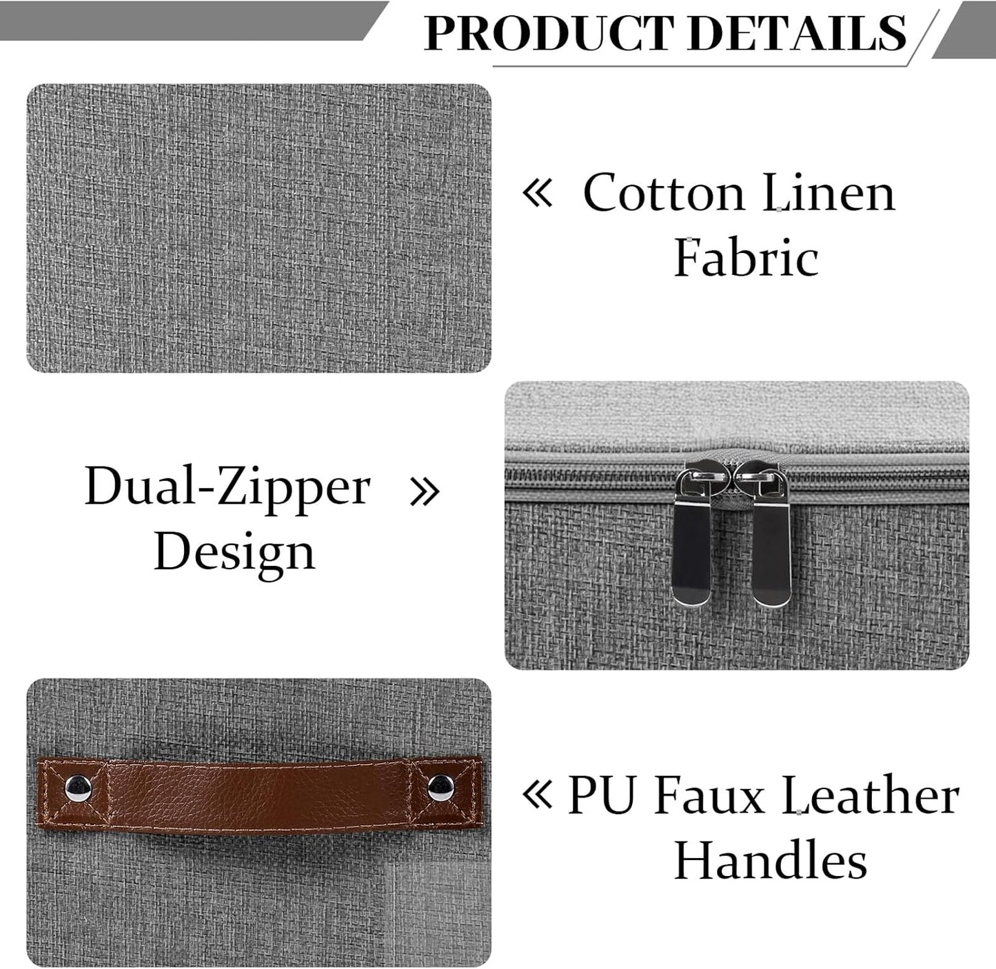 Lucky Monet 1PCS Storage Bins with Zipper Lids 10"x8"x7" Foldable Lidded Fabric Storage Boxes Baskets Cotton Linen Closet Shelf Clothes Organizer Container with Handles & Label Pocket (Grey, Small)