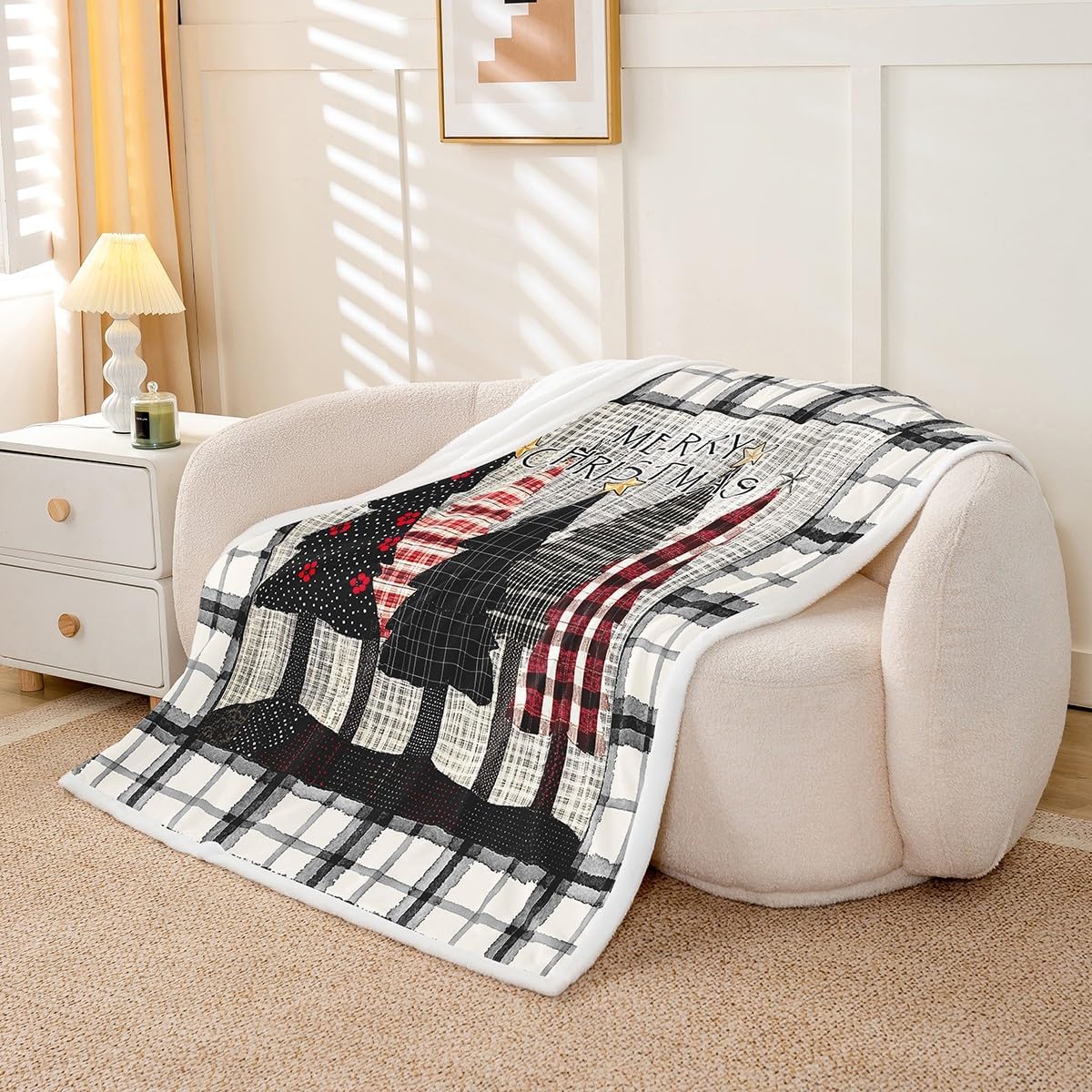 Feelyou Christmas Sherpa Blanket Queen 90"x90" Christmas Tree Fleece Throw Blanket for Bed Sofa Couch Silver Grey
