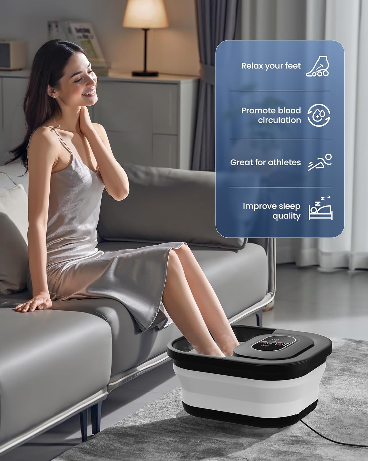 COMFIER Collapsible Foot Spa Bath Massager with Heat, Pedicure Foot Spa with Bubbles, Red Light, Pumice Stone and Shiatsu Massage Rollers, Heated Bath Spa for Relaxation and Stress Relief