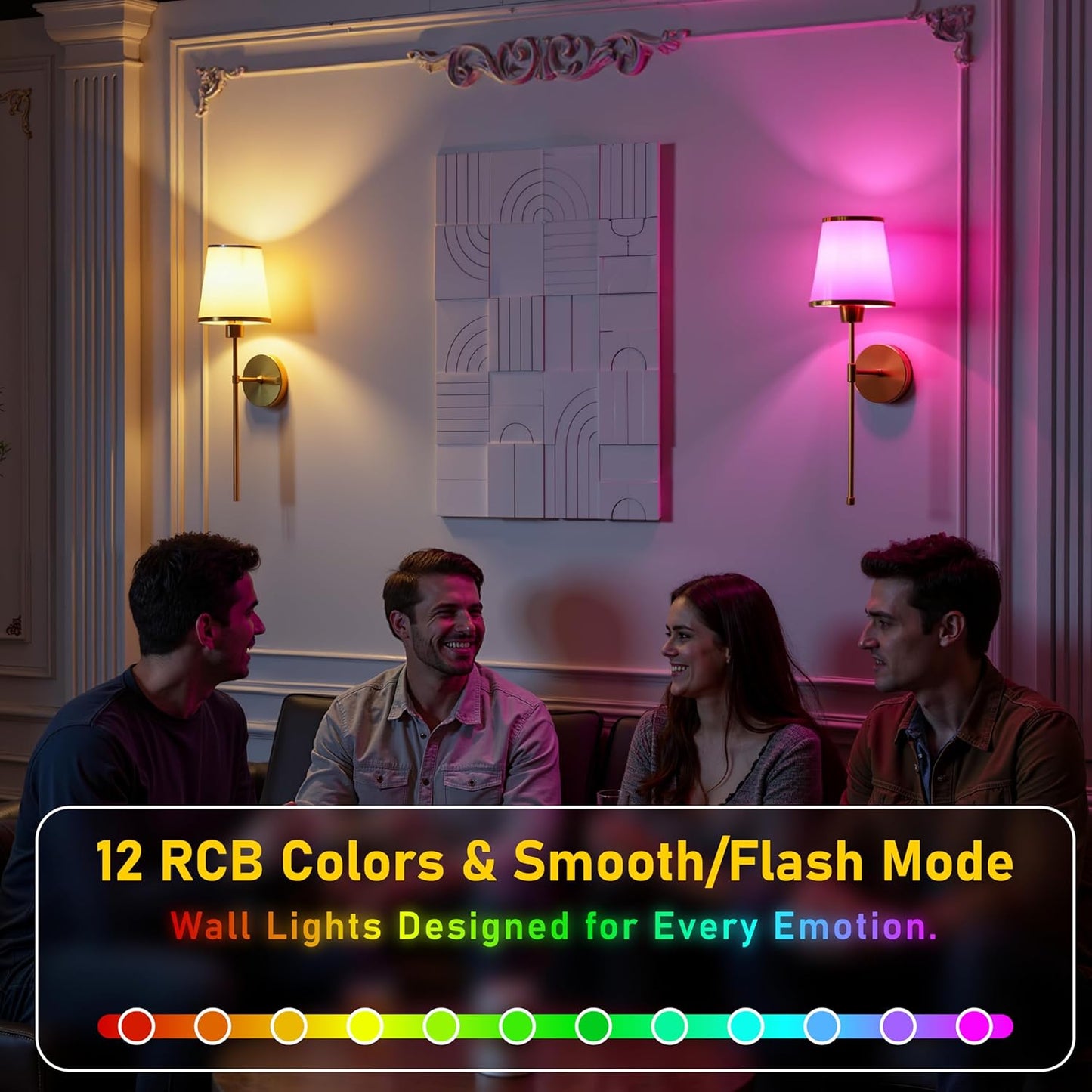 StarLume Battery Operated Wall Sconce Set of 2, LED Rechargeable Gold Wall Lights with 5200mAh Dimmable Bulbs and Remote,15 Colors Wireless Wall Lamps for Bedroom Living Room Hallway Decor
