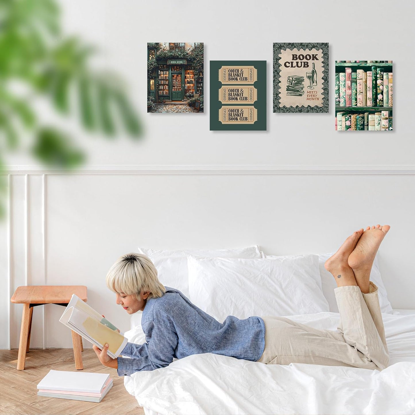 LUKIPOM Vintage Nostalgic Book Wall Art Posters Set of 4, Reading Nook Corner Room Decor, Retro Green Bookish Canvas Prints Artwork for Library Book Store Club Wall Decor, 8x10 Unframed