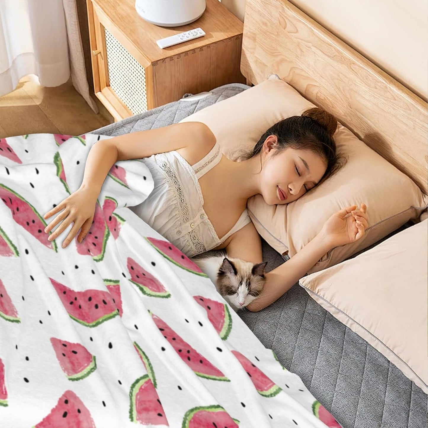 Summer Pink Watermelon Soft Throw Blanket All Season Warm Blankets Lightweight Flannel Throws Blanket for Living Room Bed Couch 50"x60"
