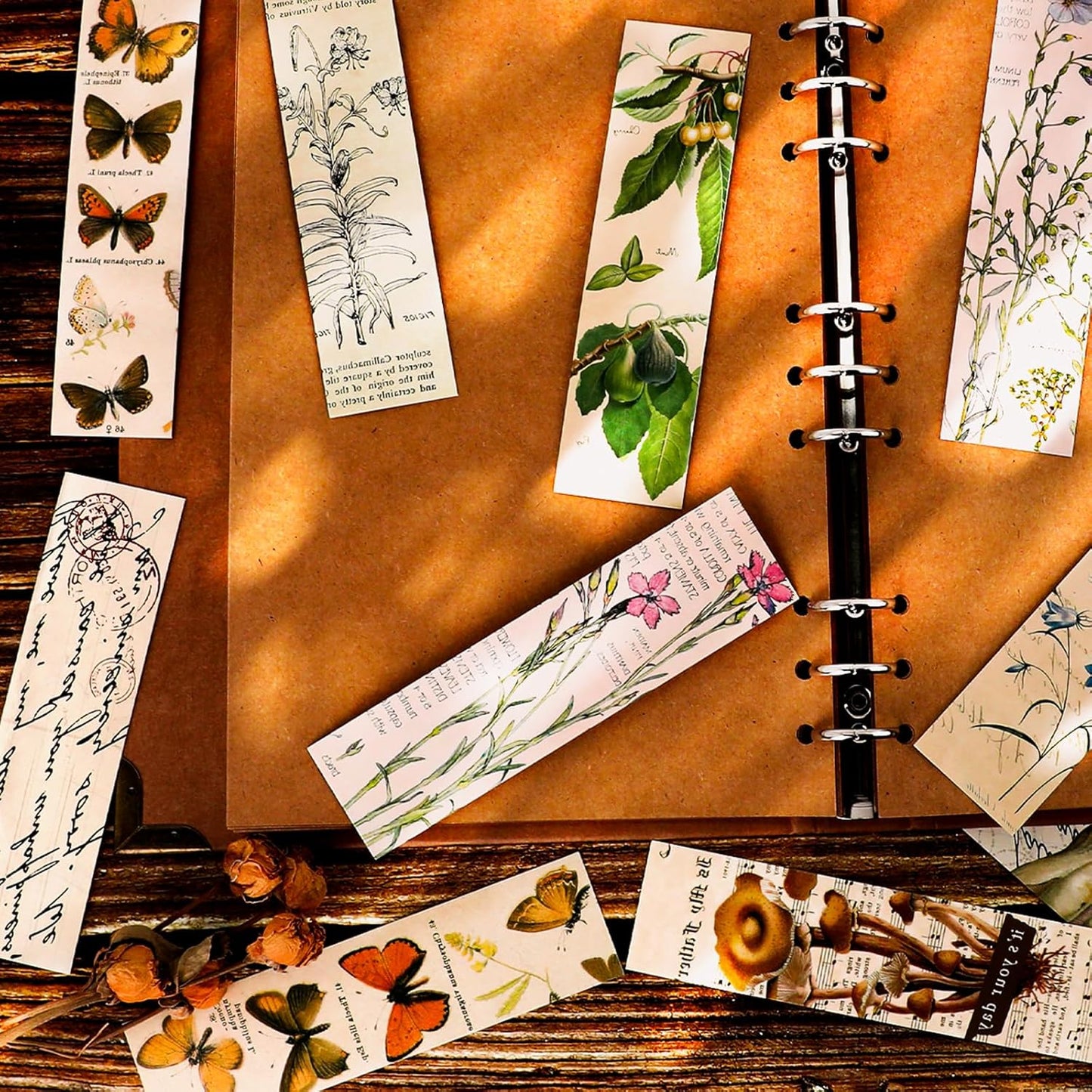 30 Pcs Vintage Paper Bookmark, Elegant Aesthetic Pattern Book Marker Natural Style Books Accessories Cute Butterfly Flower Plant Bookmarks for Women, Book Lovers
