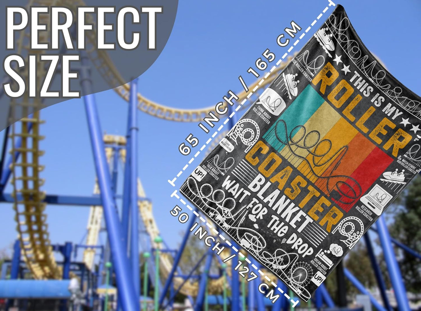 Roller Coaster Gifts for Boys & Girls, Funny Blanket Gifts for Roller Coaster Lovers, Soft Flannel Blanket, 65 x 50 inches - Funny Sayings