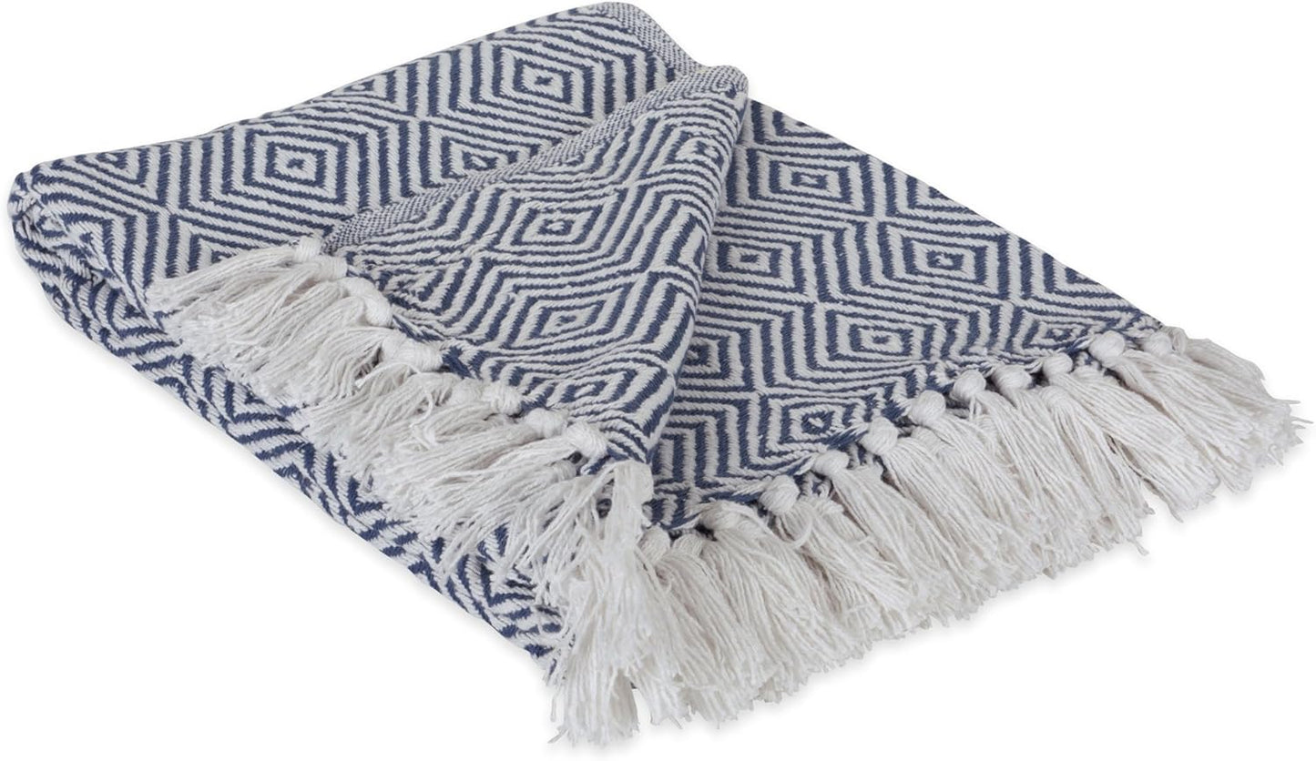 DII Diamond Throw Collection Woven Cotton, 50x60, French Blue