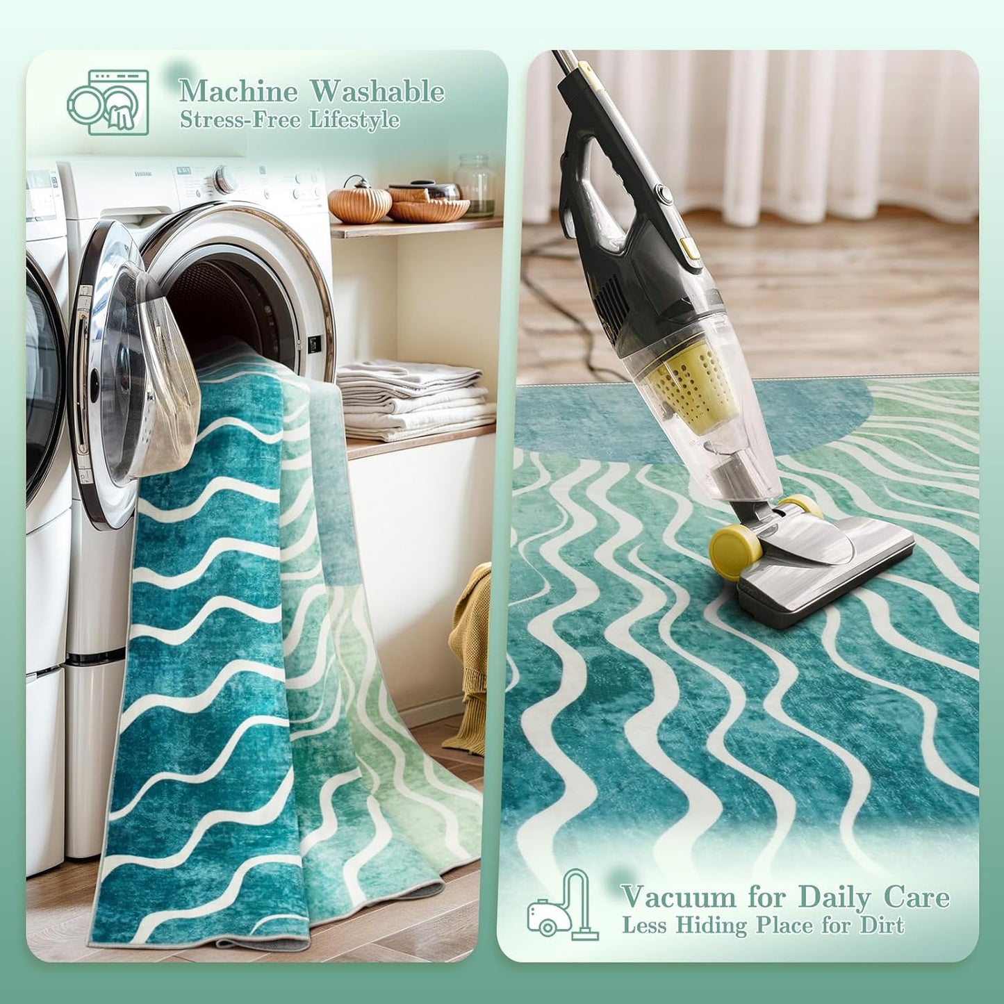 Wonnitar Sun Print Green Area Rug, Boho Washable 6x9 Area Rugs for Living Room, Non Shedding Soft Non Slip Modern Sage Green Carpet for Bedroom Dining Room Office, Teal/Multi