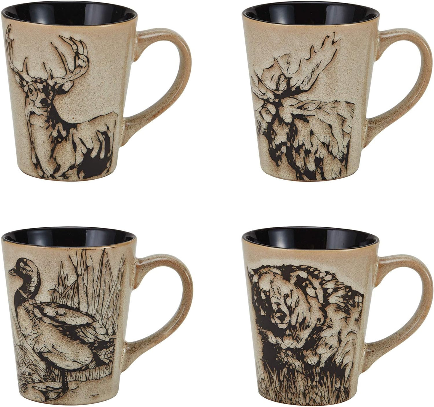 Mossy Oak Animal Print 16 Piece Dinnerware Set, Service for 4, Black and Beige