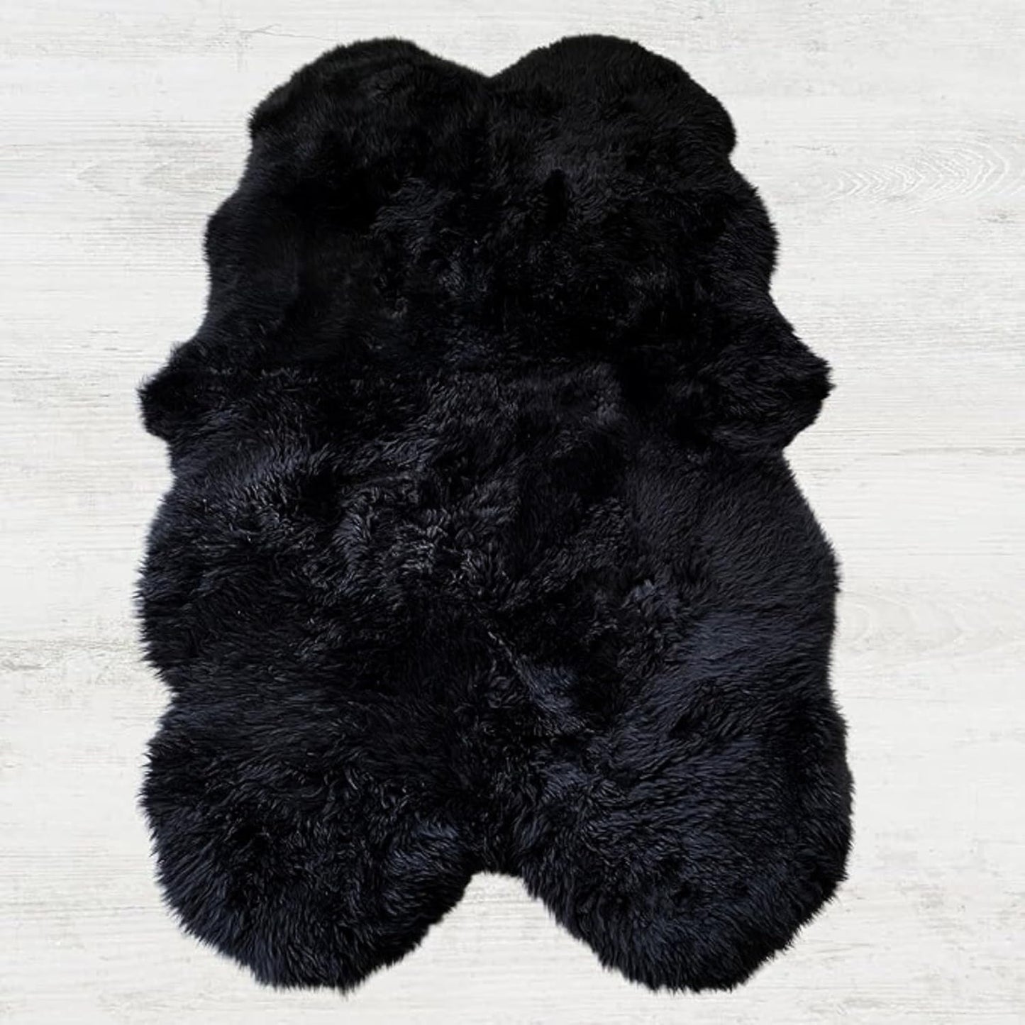 Woolous Sheepskin Rug 4x6 – Genuine New Zealand Large Quad Real Natural Lambskin Area Rug Carpet for Bedroom, Living Room, and Nursery Décor（Black,Quad pelt 4x6）