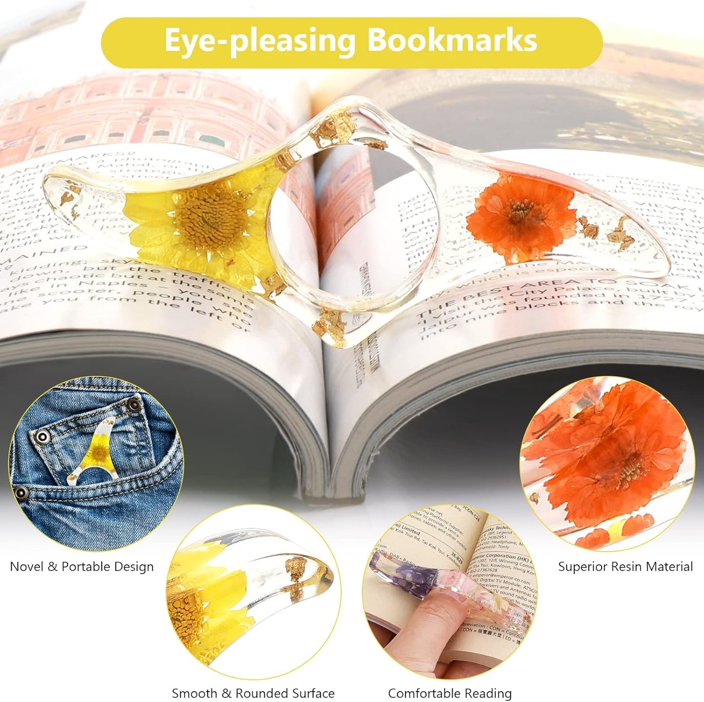 Prasacco 2 Pieces Book Page Holder, Dried Flower Book Holders for Reading Thumb Ring Page Holder Flower Bookmark Reading Accessories for Readers Books Lovers Bookworm Bookmarks (2PCS Style5)