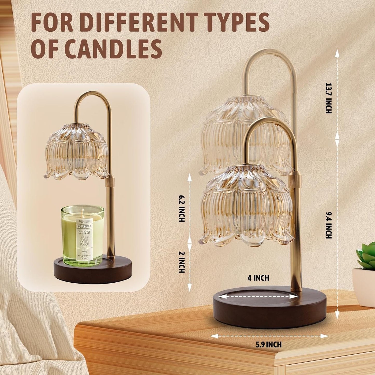 GEEZO Fragrance Candle Warmer Lamp，Electric Candle Warmer with Timer & Dimmer，Mom Christmas Birthday Gifts for Women, House Warming Gifts New Home Bedroom Decor