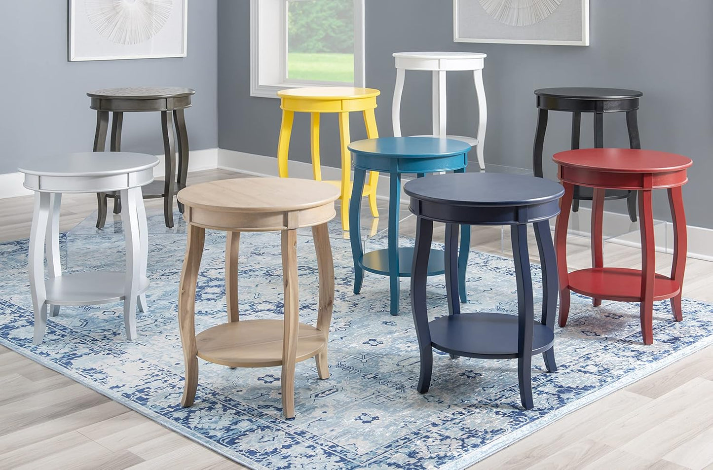 Powell Furniture Round Table with Shelf, Black
