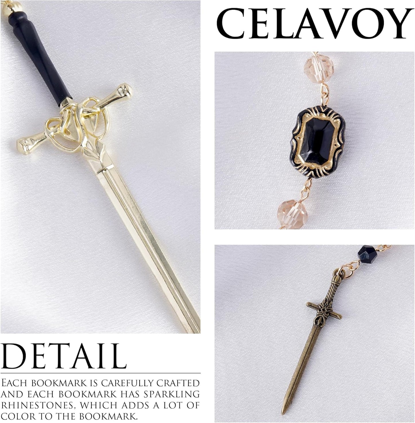 Antique Charms Sword Bookmark - Vintage Metal Book Marks for Men Women Students Teachers Reader Cool Page Mark with Crystal Beads Swords Charm Reading Lovers Birthday Gifts School Accessories