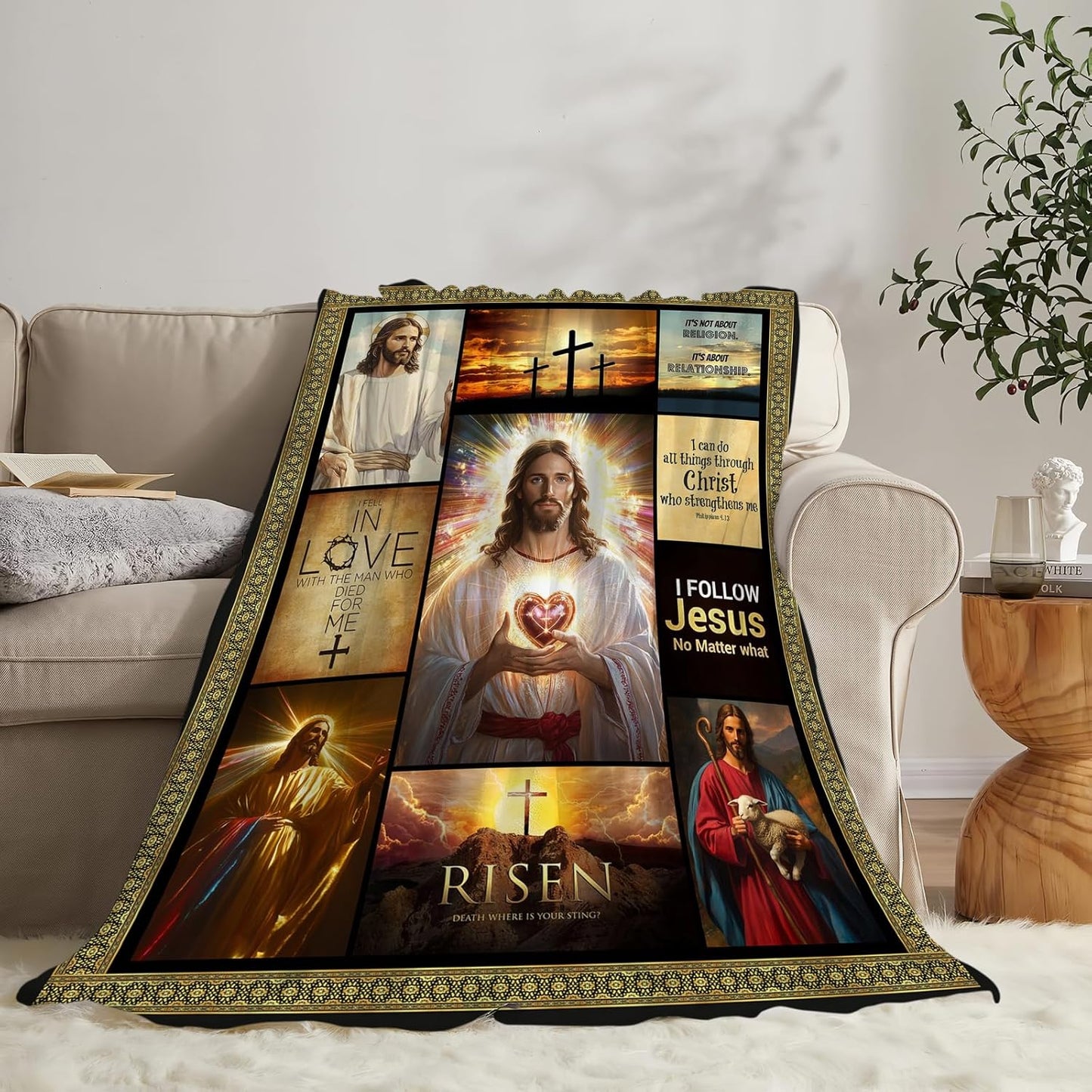Jesus Throw Blanket Cozy Plush Christian Religious Gifts Blankets Flannel Fleece Lightweight Fuzzy Blanket for Girls Women Men Boys 50"X40"