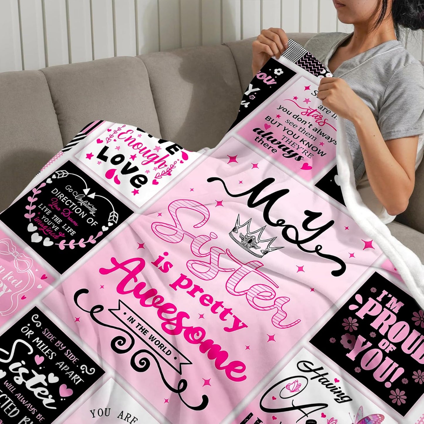 Sisters Gifts from Sister, Super Soft Unique Pink Sisters Blanket Gift for Little Girls, Christmas Birthday Gifts for Sister, Warm Cozy Fuzzy Plush Fleece Flannel Blanket 60"x50" for Couch Bedding