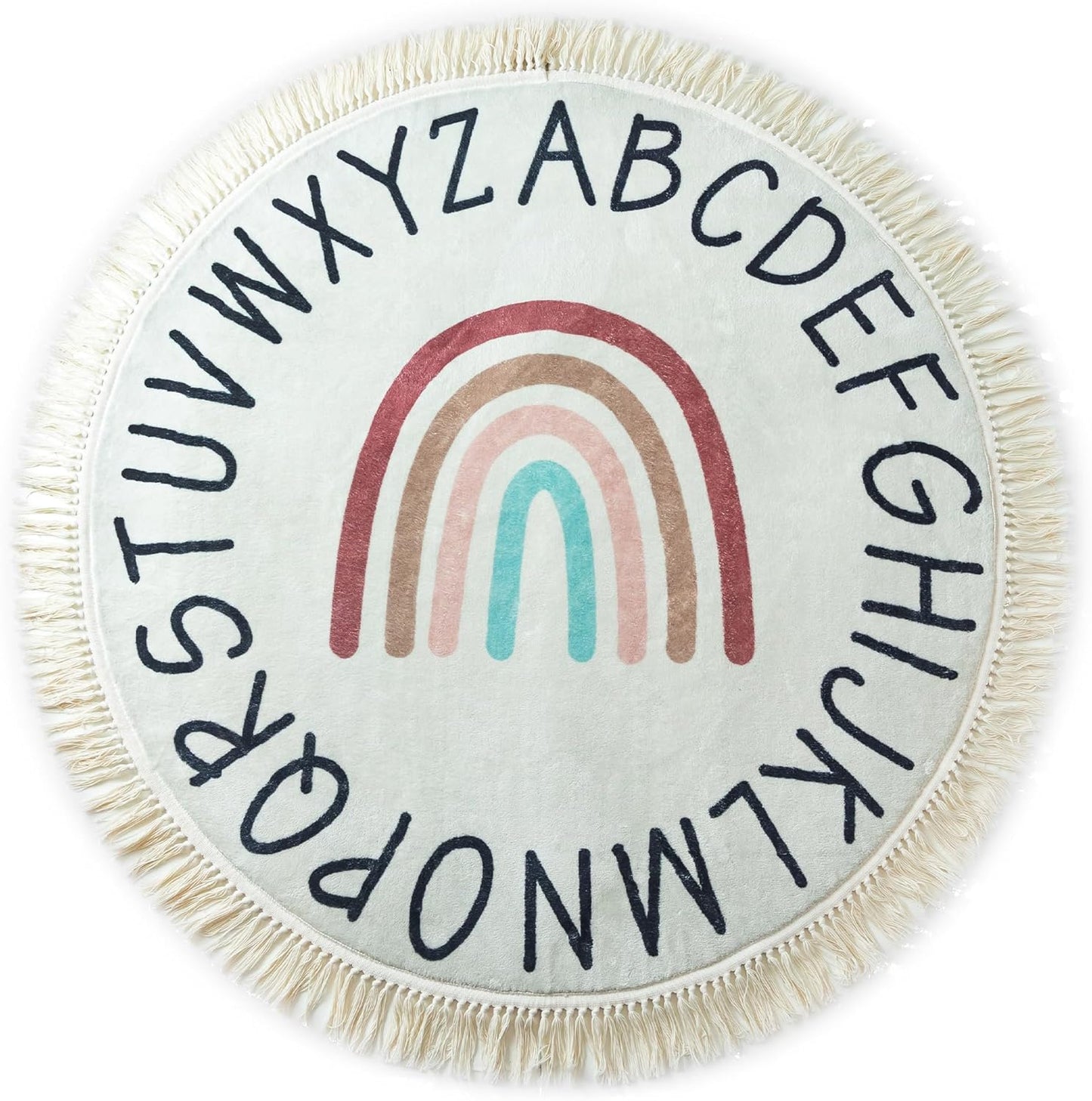 ABC Lovely Boho Rainbow Rug - 4ft Toddlers & Baby Playroom Rug, Round Classroom Carpet, Ultra Soft & Non Slip Alphabet Nursery Rug, Children's Room Washable Carpet - 47 inch