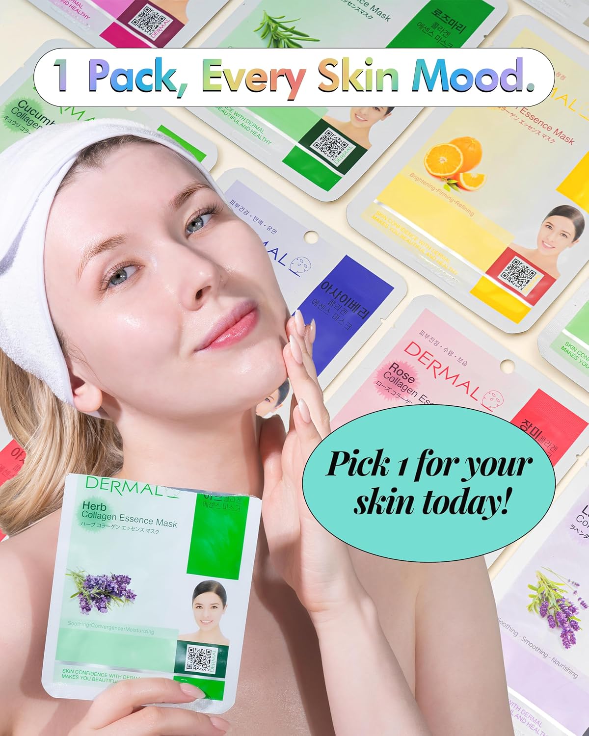 DERMAL 78 Combo Pack Collagen Essence Korean Face Mask - Hydrating & Soothing Facial Mask with Panthenol - Hypoallergenic Self Care Sheet Mask for All Skin Types - Natural Home Spa Treatment Masks