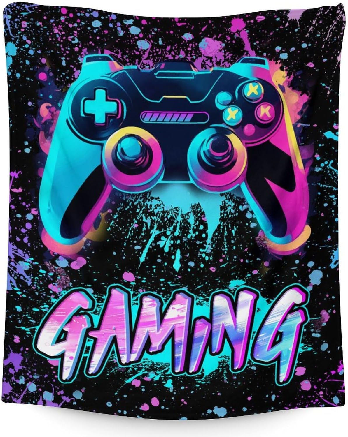 Gaming Blanket for Boys 12-14 - Cool Black Flannel Blankets Gifts for Game Lovers - 40 x 50 Inches Fuzzy Plush Gamer Throw Blanket for Couch, Sofa