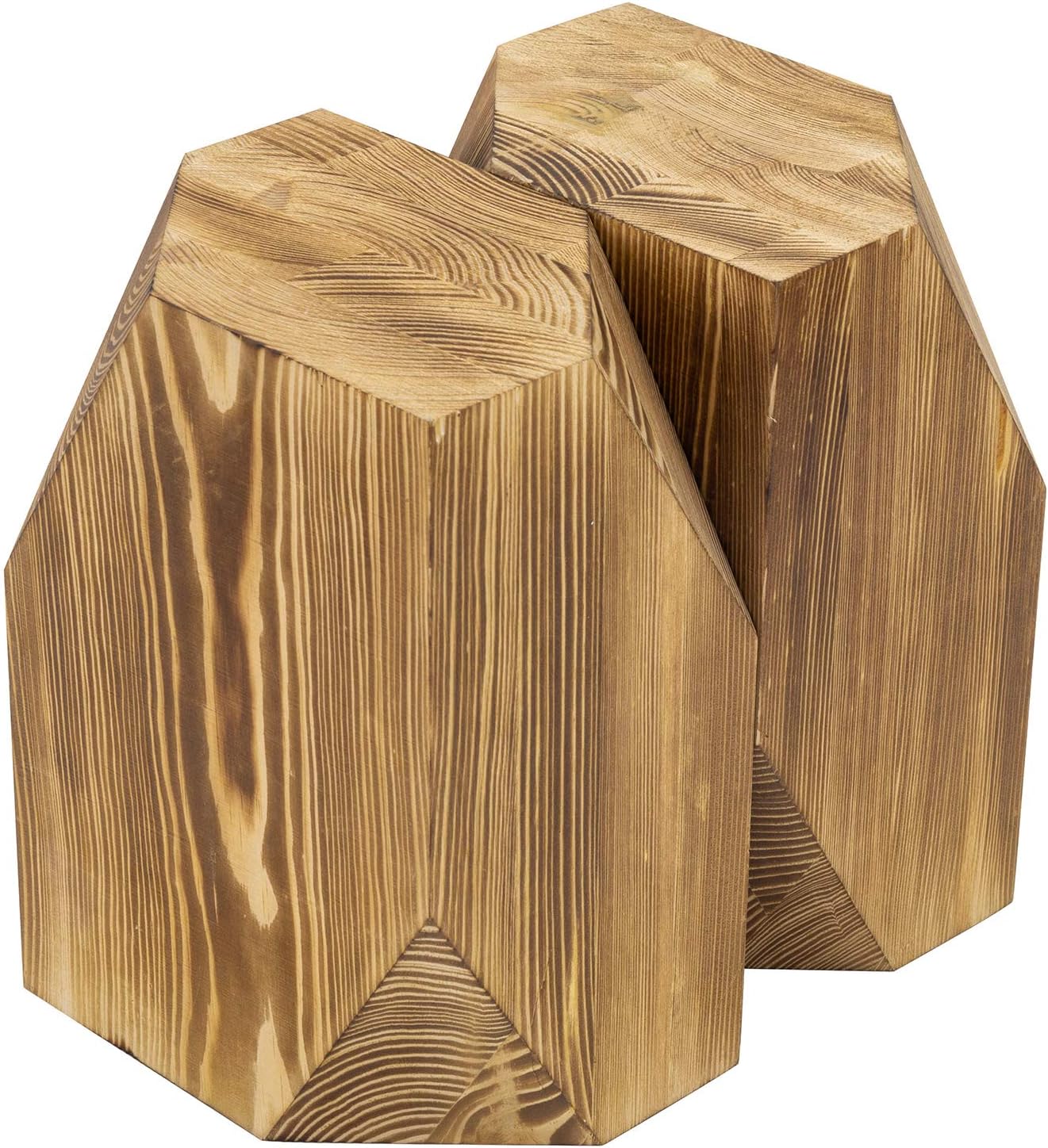MyGift Brass Wood Decorative Bookends Triangular Design, Office Desk Wooden Book Ends, Book Stand for Shelves with Tone Ring Accent