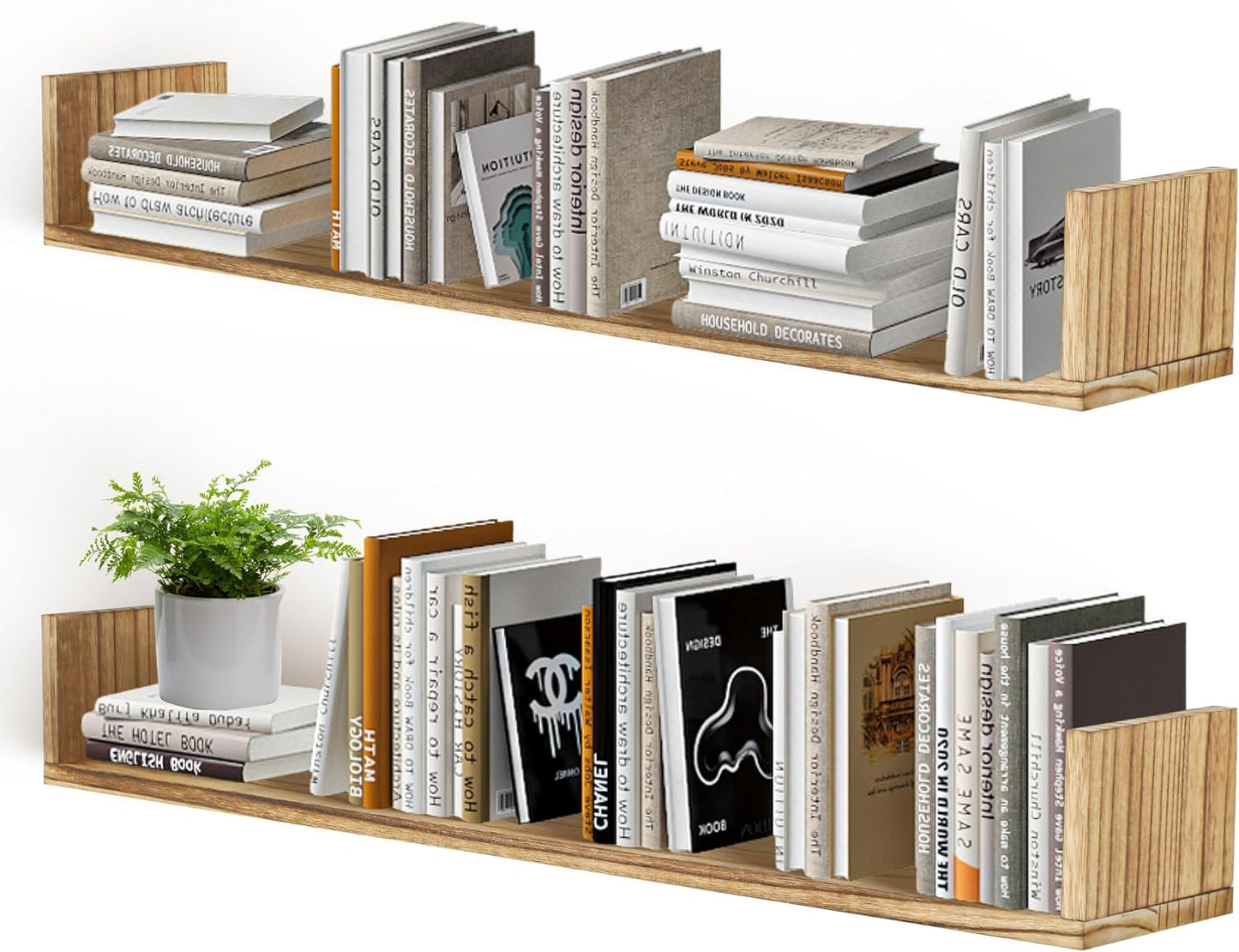Floating Book Shelves,32 Inches Wall Bookshelf U Shaped,Long Hanging Bookshelf for Wall,Large Rustic Storage Books Shelves for Living Room Kitchen Bathroom Office,Set of 4(Carbonized Black)