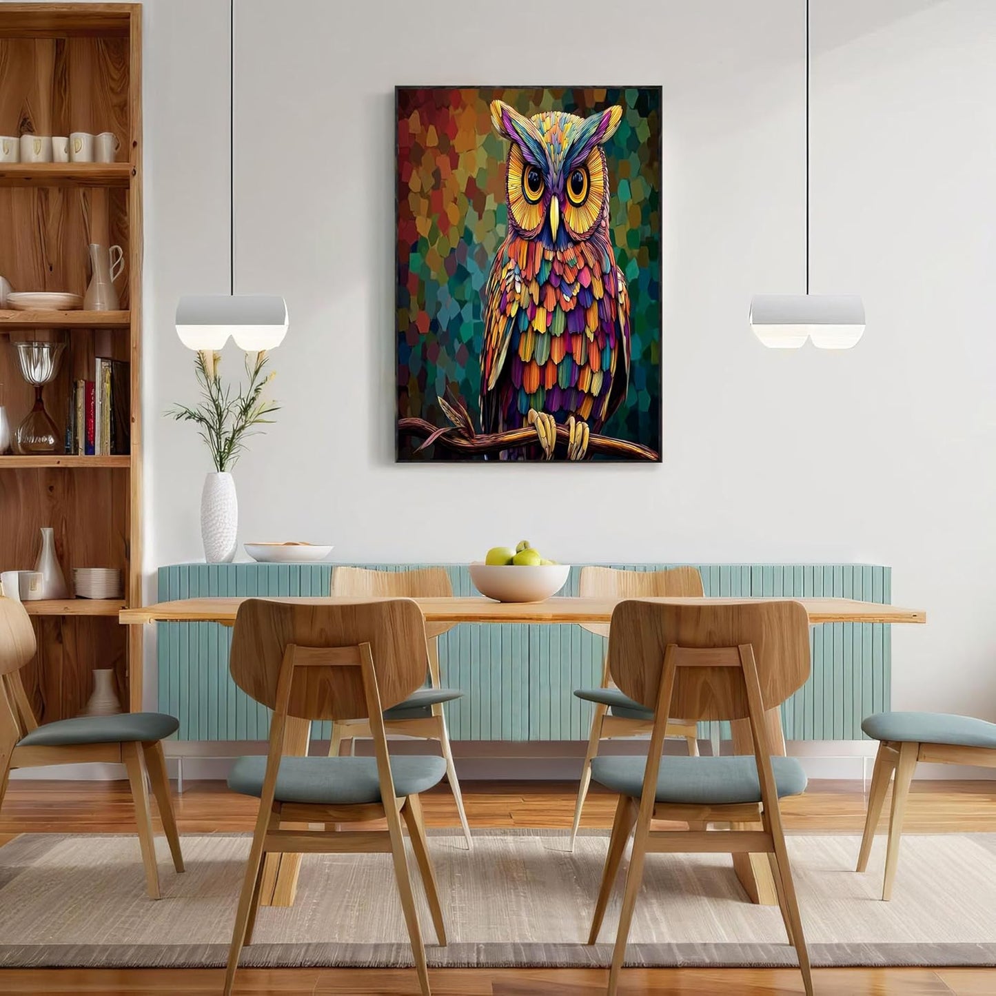GDJSMIN Mosaic Style Wall Art, Cute Owl Pattern Poster for Reading Room Living Room Decor 16x 24 inch Unframed
