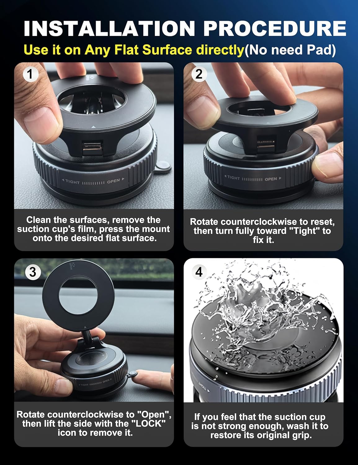 Upgraded 360° Nano Gel Vacuum Magnetic Phone Holder, 108+LBS Heavy Duty Suction Cup Phone Mount for Car Dashboard & Windshield, 3000gf MagSafe Compatible with iPhone 17/16 Pro Max
