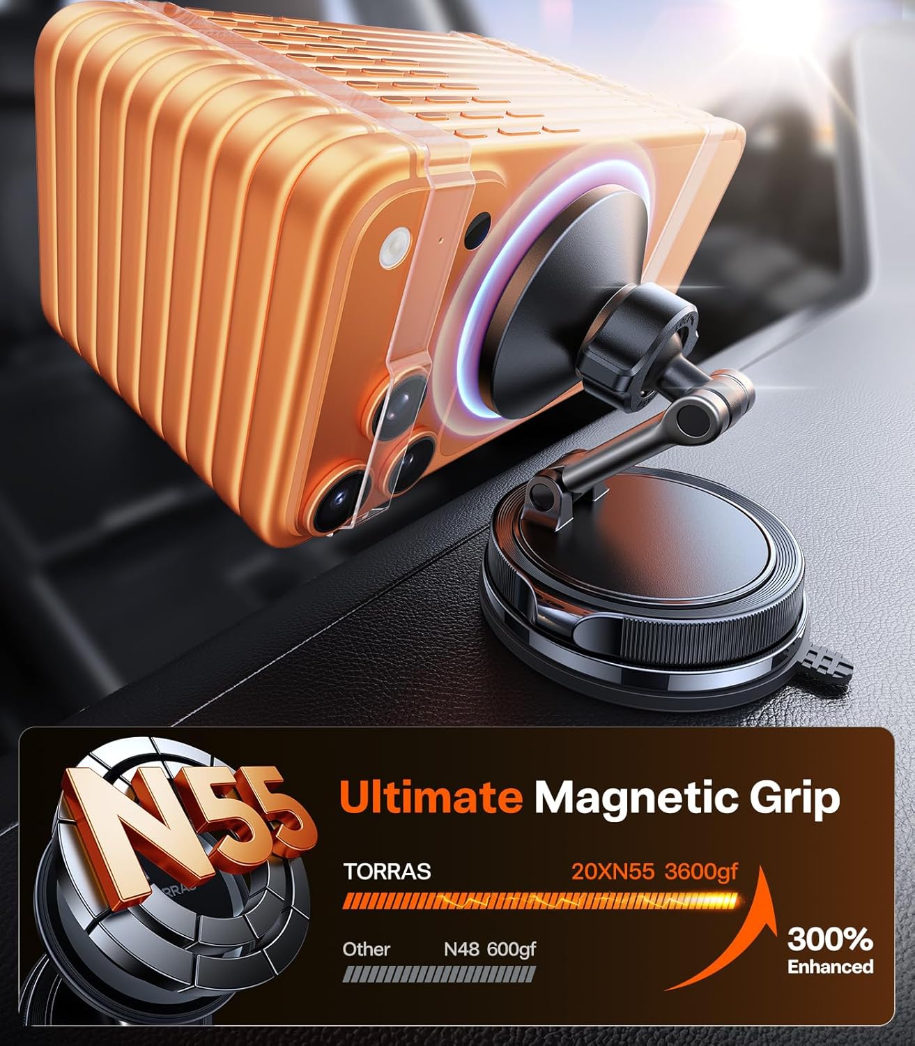 TORRAS 2026 Vacuum for Magsafe Car Mount【98+LBS Strongest Suction & Ultra Magnet】 Magnetic Phone Holders for Your Car, 360° Adjustable Car Phone Holder Mount for iPhone 17 Pro Max 16 15 14 13 12