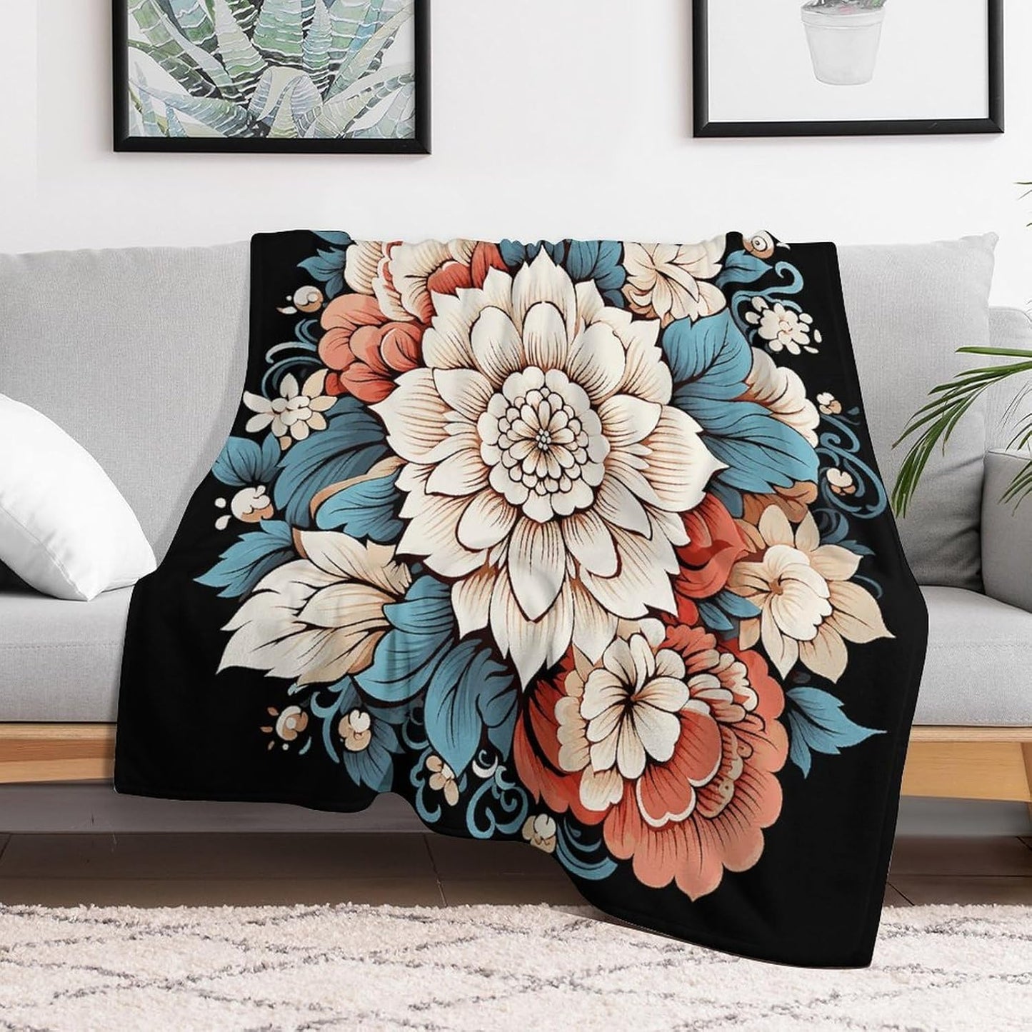 Floral Print Throw Blanket for Couch Super Soft Warm Lightweight Throw Blankets Cozy Flannel Bed Blanket Cute Decorative Blankets for All Seasons Home Decor Gift 60"*80"（150 * 200cm）