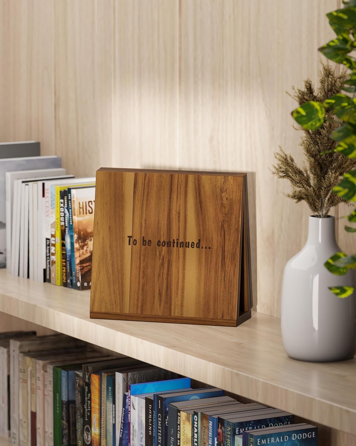 Triangle Book Holder, Book Rest, Acacia Foldable Book Nook Reading Valet, Triangle Book Stand with Cup, Pen, Glasses and Phone Holder for Bedroom, Nightstand or Office, Gifts for Book Lover